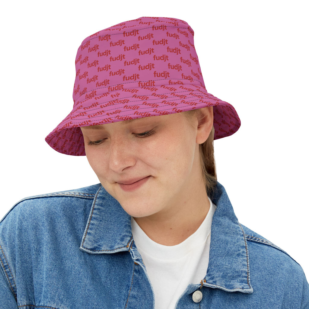 Trendy Red fudjt All Over on Light Pink Bucket Hat