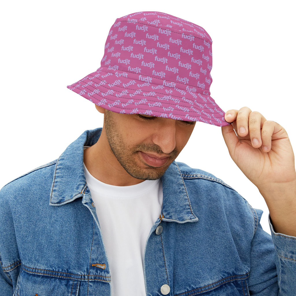 Trendy Lavender fudjt All Over on Pink Bucket Hat