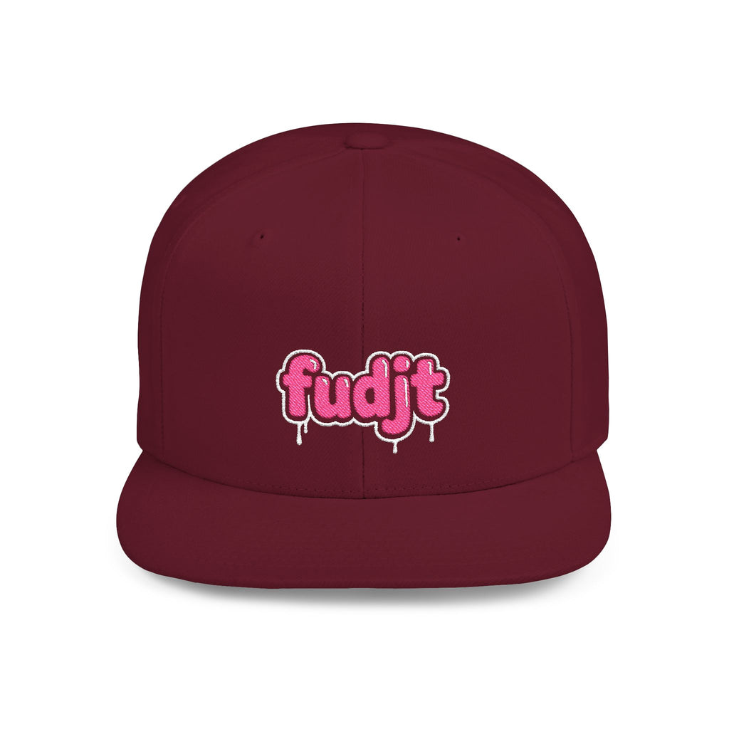 fudjt Flat Bill Snapback Hat | Pink Drip Embroidery |  13 Colors