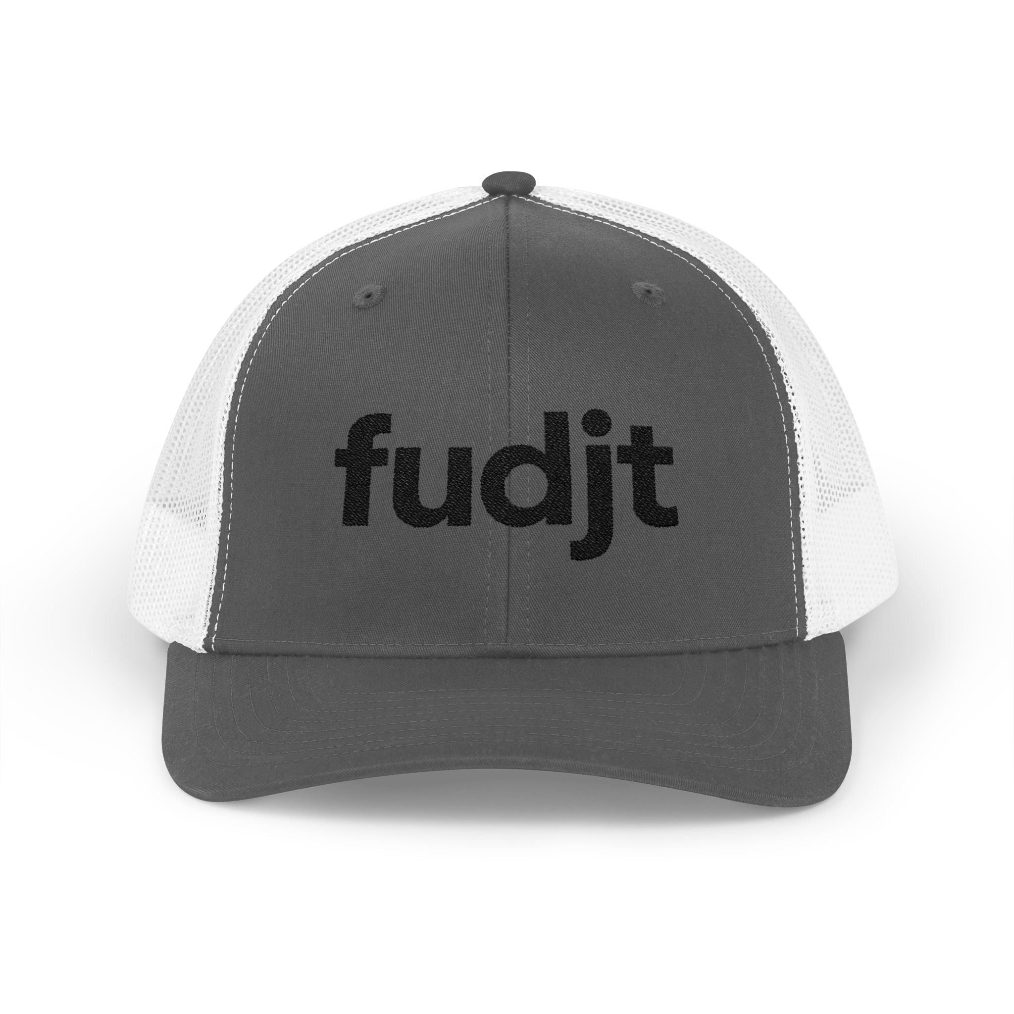 Black fudjt logo Snapback Trucker Cap | 6 Colors - view 2 - Charcoal / White