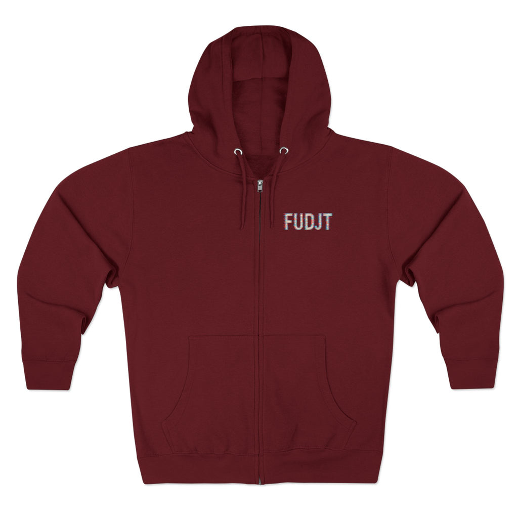 FUDJT Glitch Zip Hoodie | Front Left & Stack Back | 7 Colors