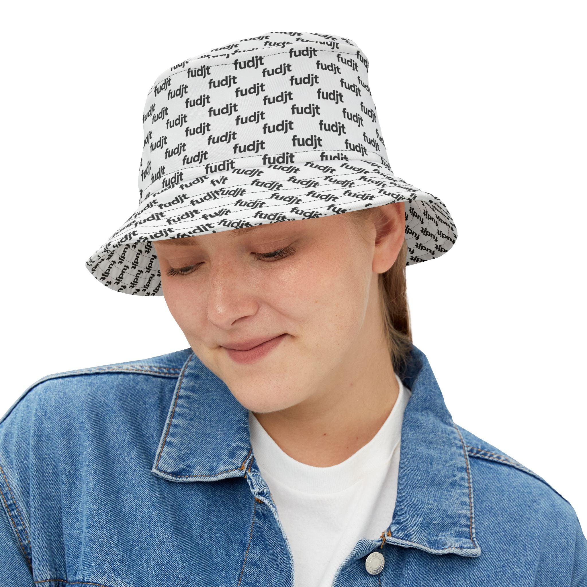 Trendy Black fudjt All Over White Bucket Hat