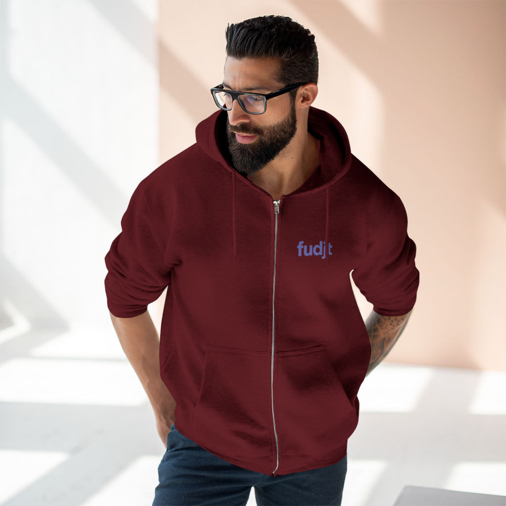 Zip Hoodie with Bigfoot Rising Backside + Light Blue fudjt on Front | 8 Colors