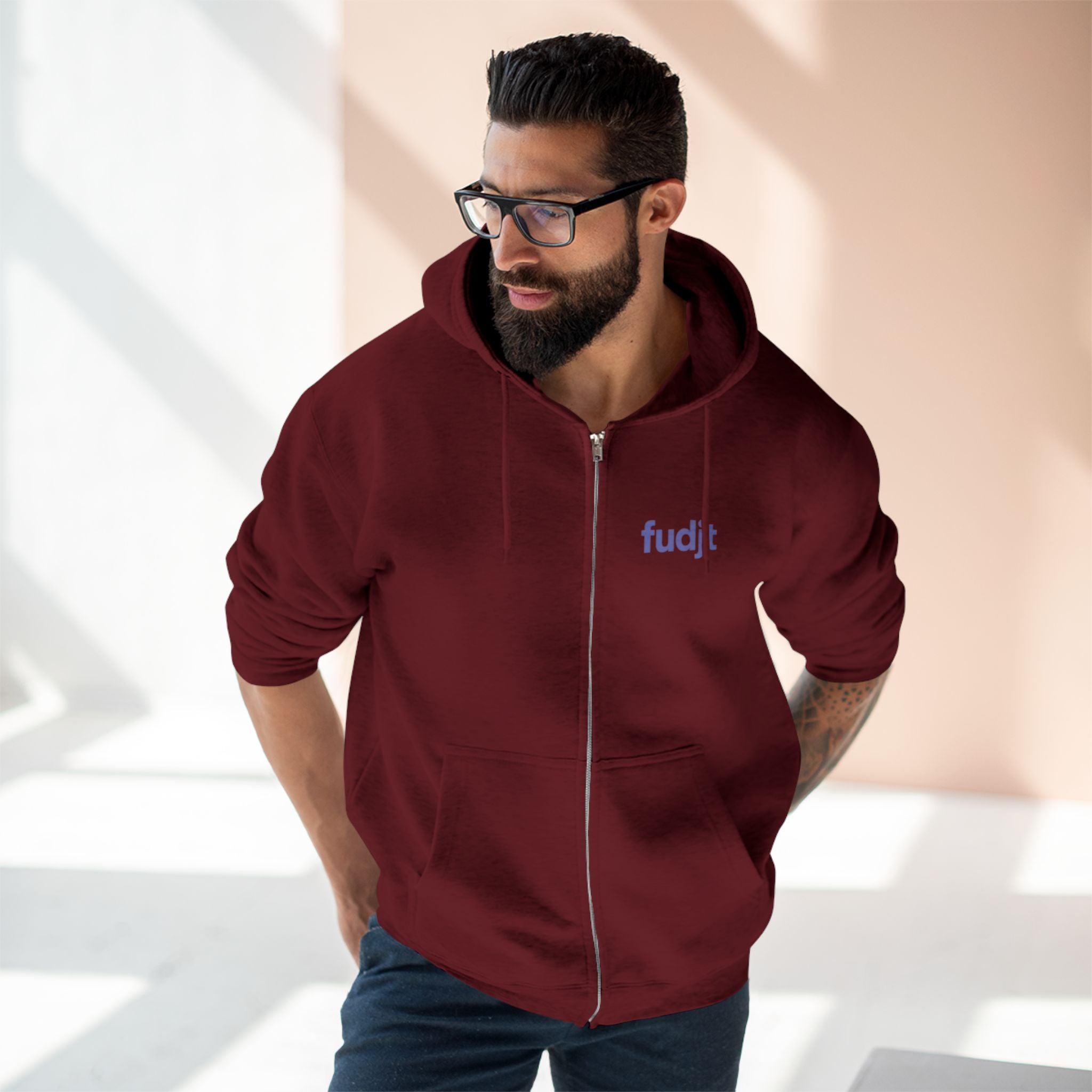 Zip Hoodie with Bigfoot Rising Backside + Light Blue fudjt on Front | 8 Colors