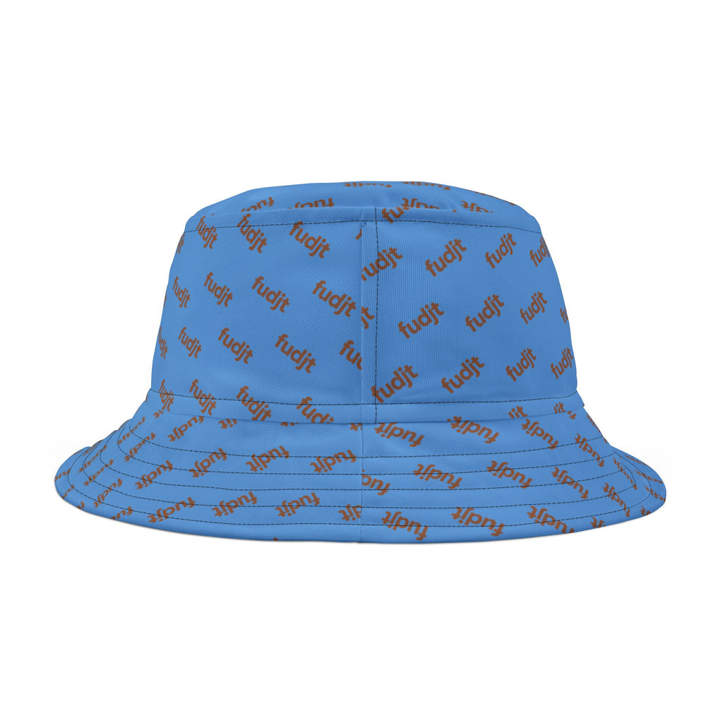 Trendy Brown fudjt All Over on Light Blue Bucket Hat