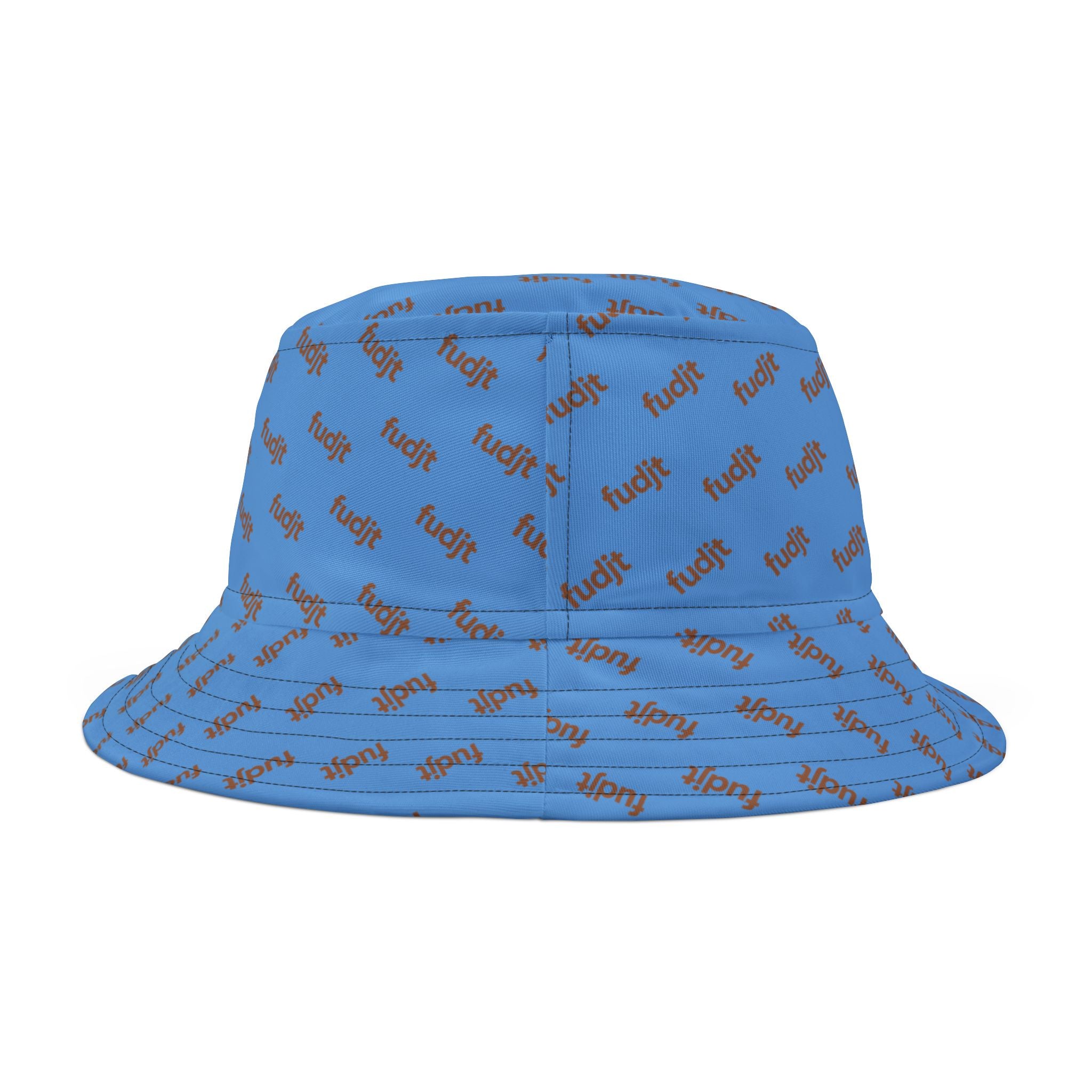 Trendy Brown fudjt All Over on Light Blue Bucket Hat