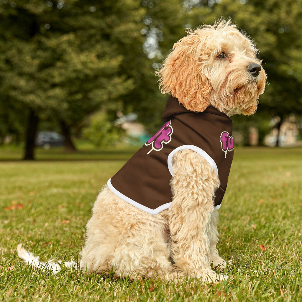 Brown fudjt Pet Hoodie with Pink Drip Design