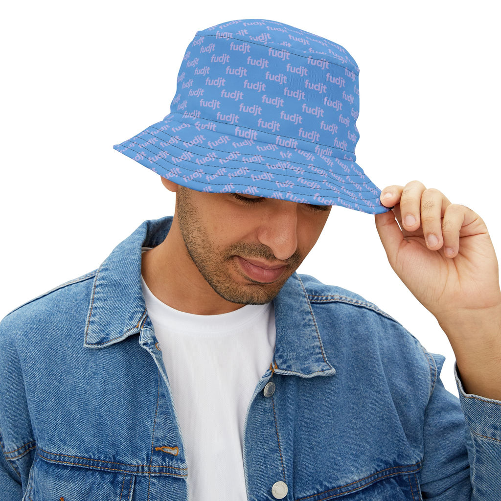 Trendy Lavender fudjt All Over on Light Blue Bucket Hat