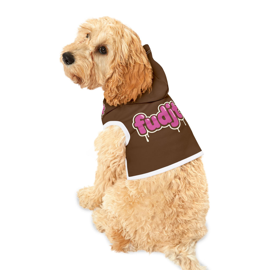 Brown fudjt Pet Hoodie with Pink Drip Design