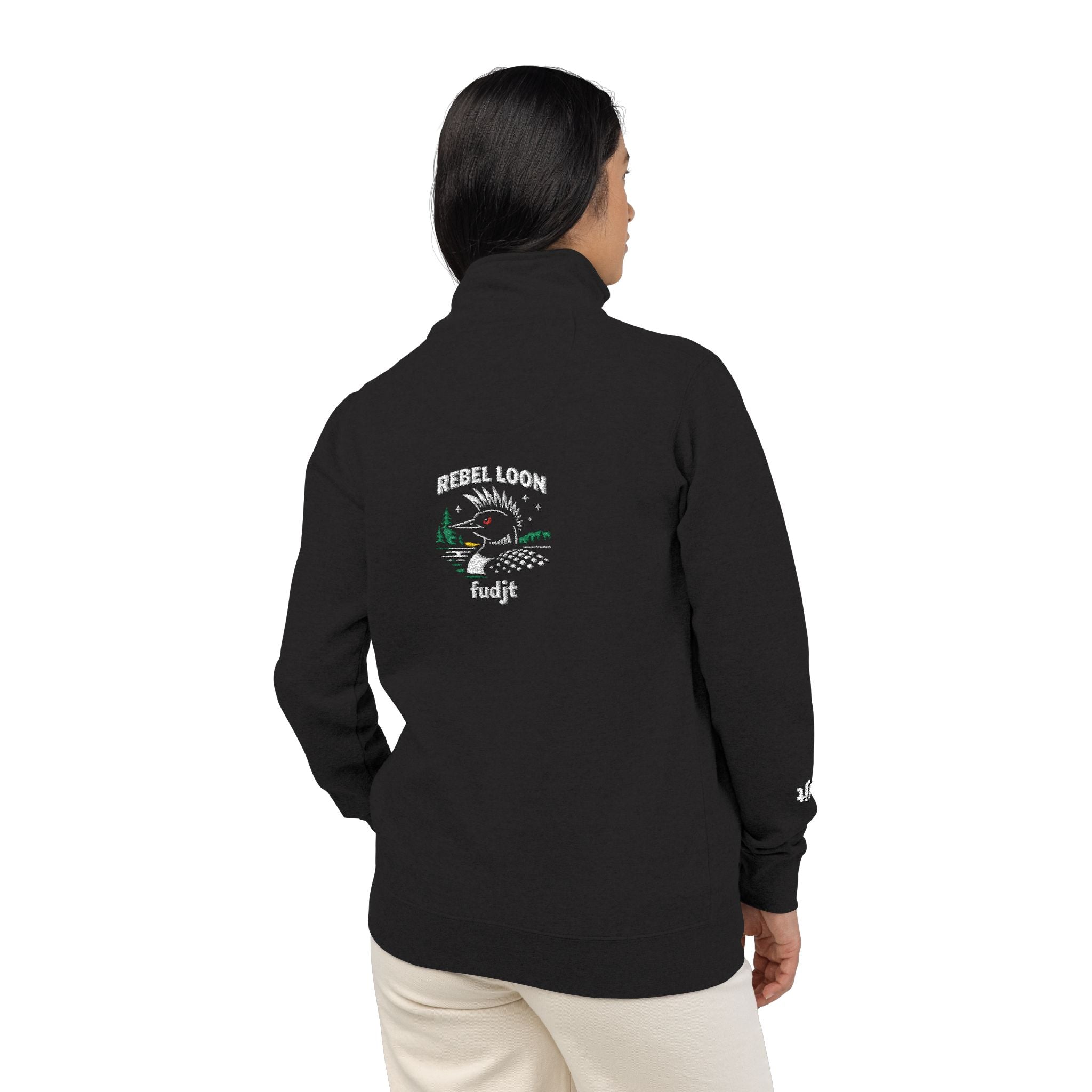 fudjt Rebel Loon Naturescape Embroidered Quarter-Zip Fleece Pullover | Black
