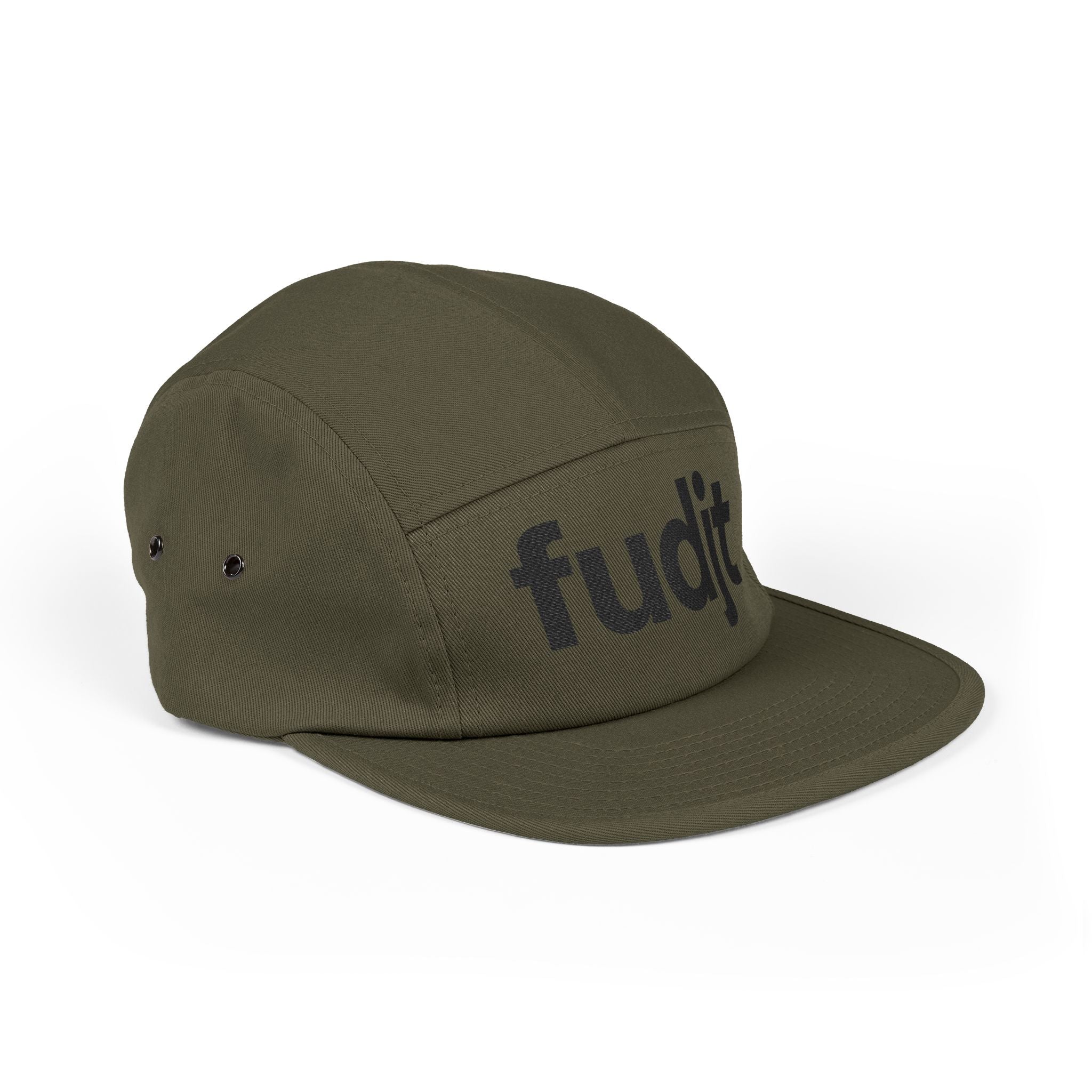 Embroidered 5 Panel Cap - Black fudjt Logo - 6 Colors