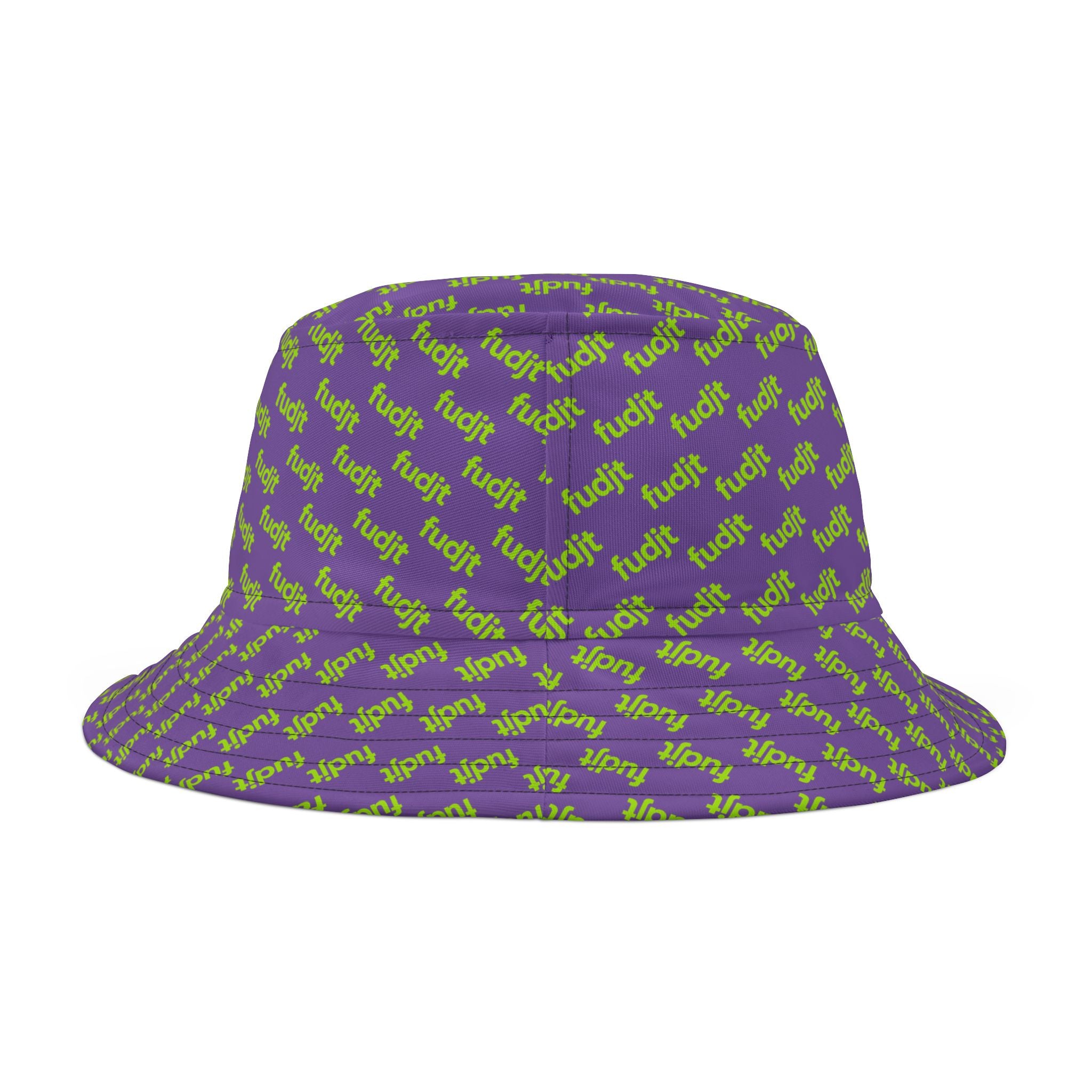 Trendy Lime Green fudjt All Over on Light Purple Bucket Hat