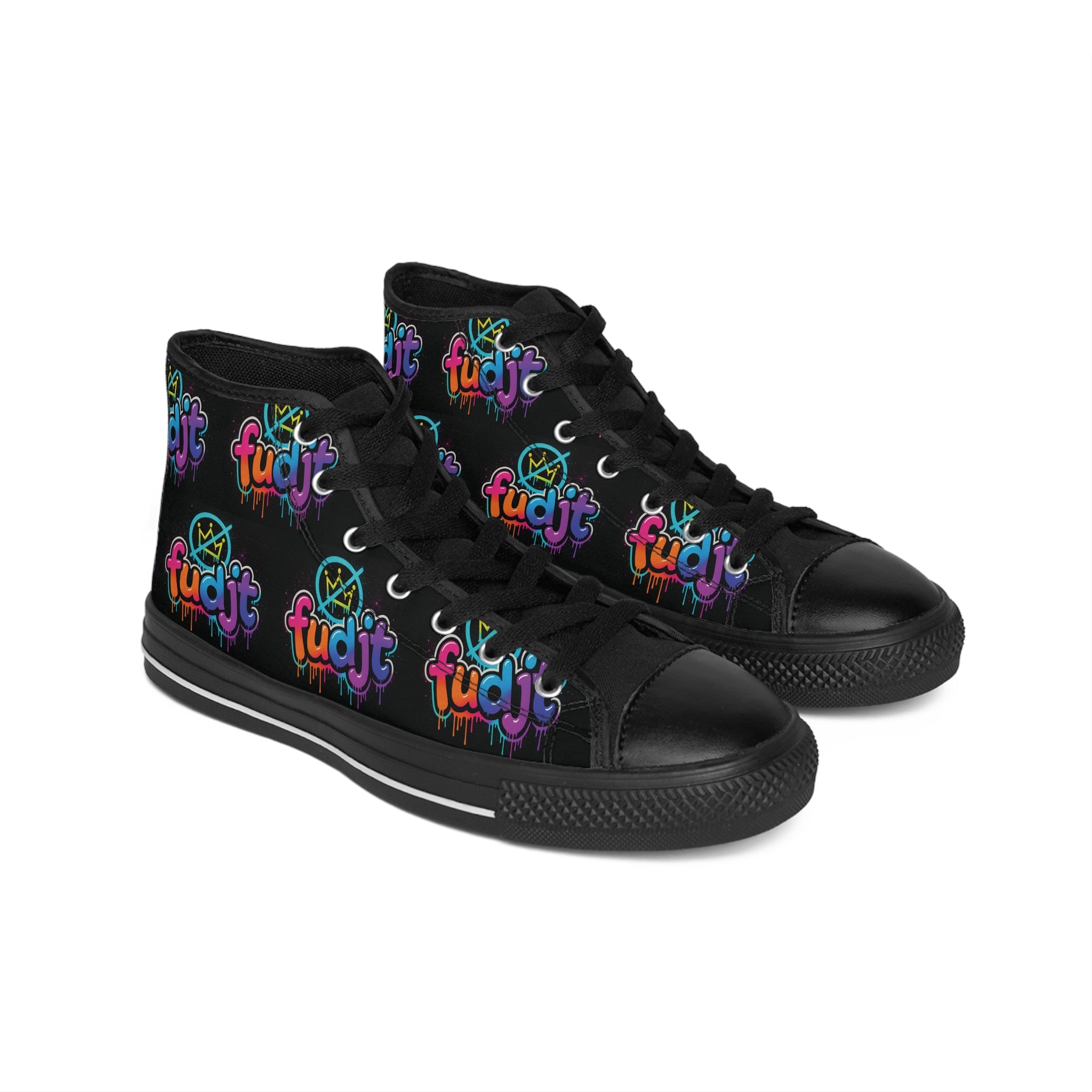 fudjt No Kings Clown Town Street Style Sneakers | Men & Boys Black All Over High Top
