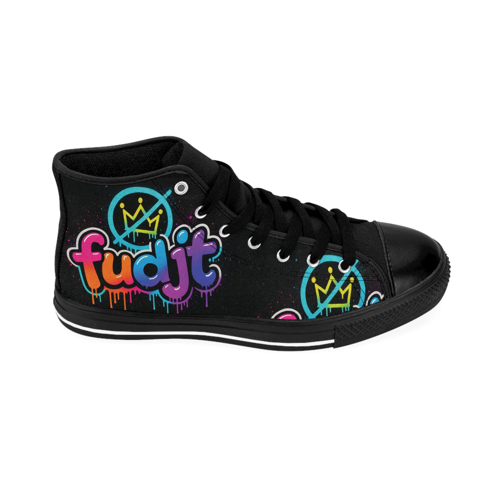 fudjt No Kings Clown Town Street Style Sneakers | Women & Girls Black & Bold High Top