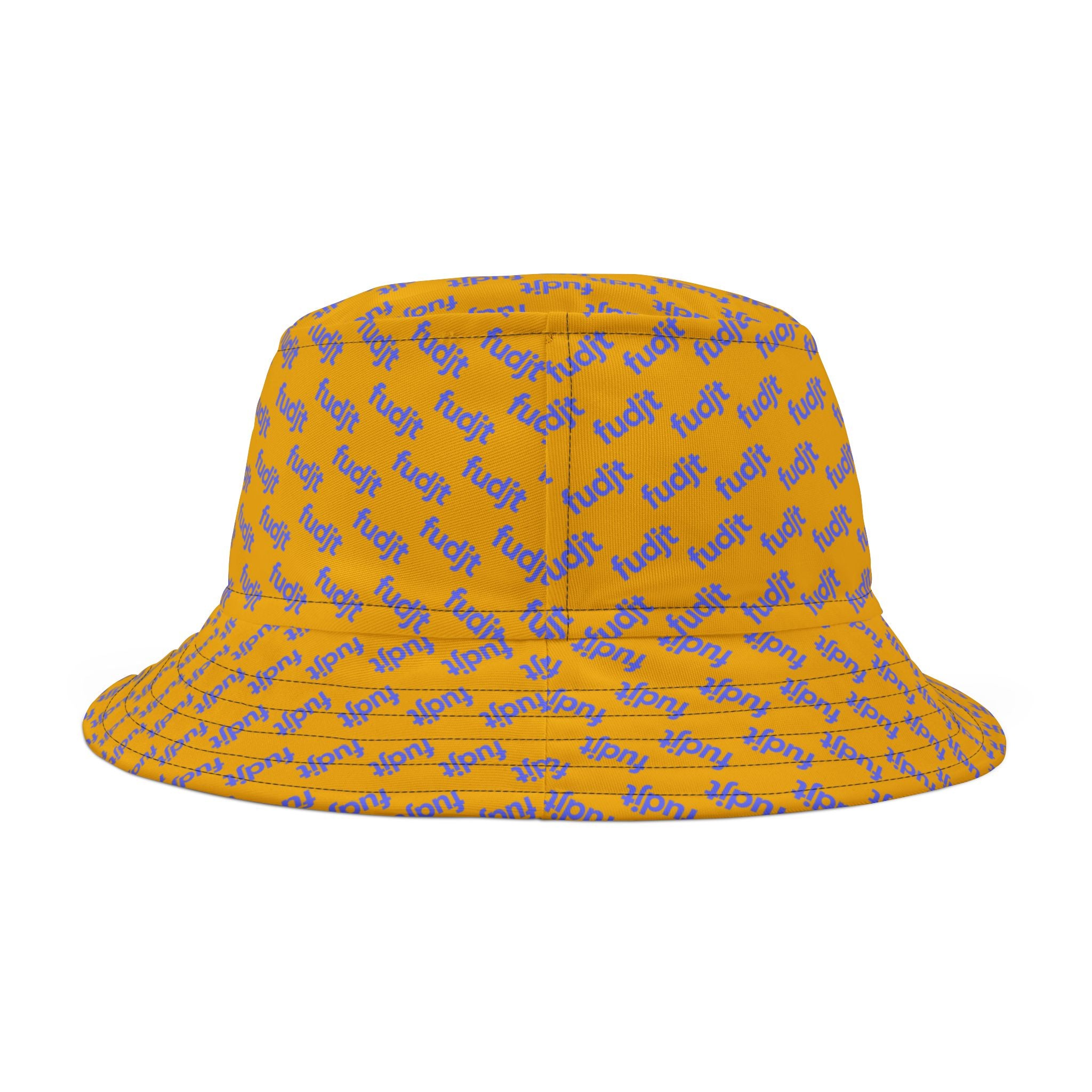Trendy Light Blue fudjt All Over on Yellow Bucket Hat