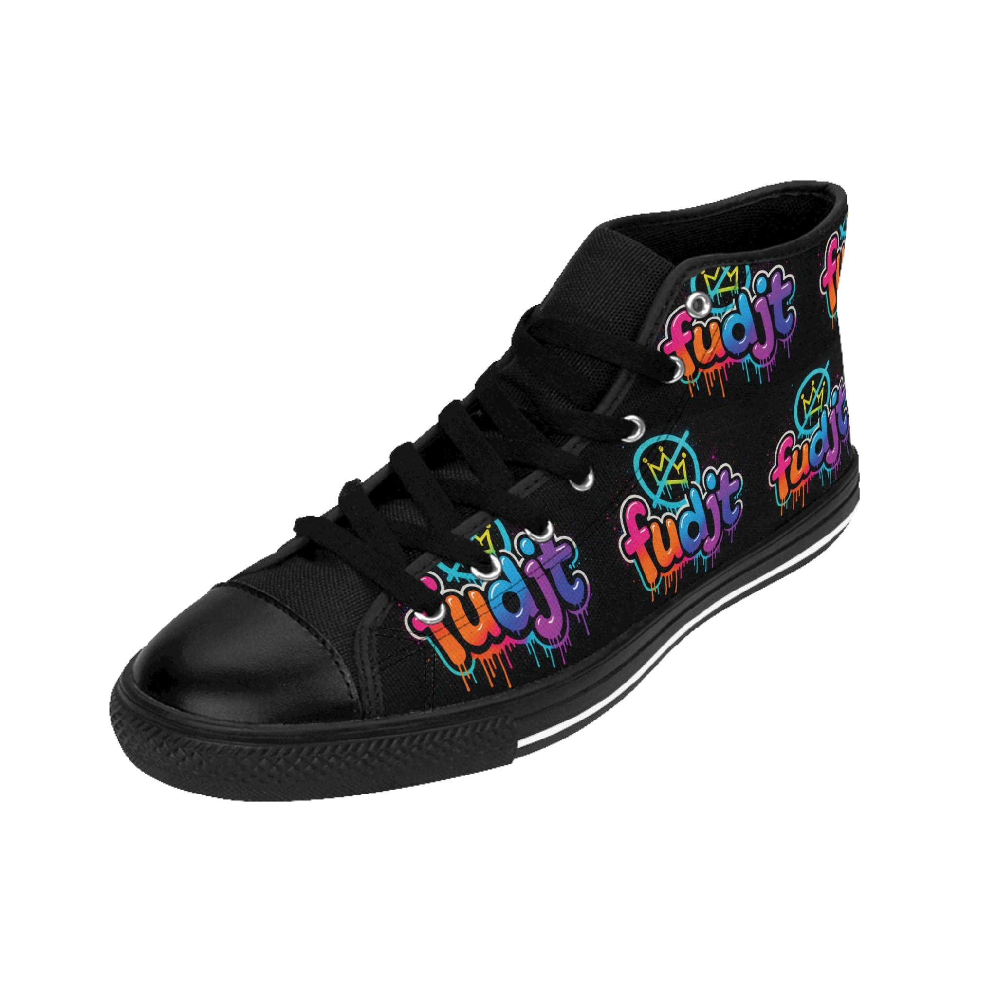 fudjt No Kings Clown Town Street Style Sneakers | Men & Boys Black All Over High Top