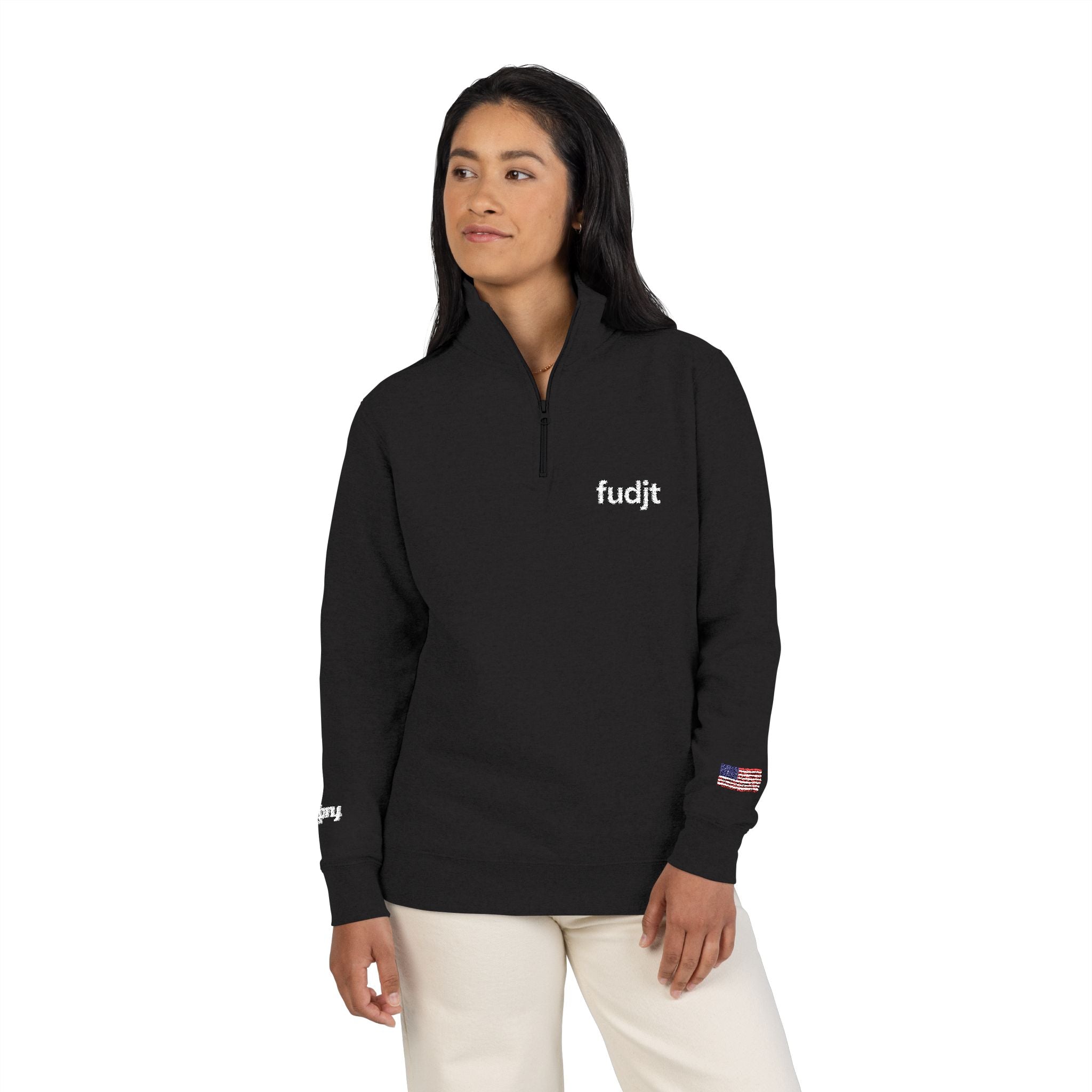 fudjt Rebel Loon Naturescape Embroidered Quarter-Zip Fleece Pullover | Black