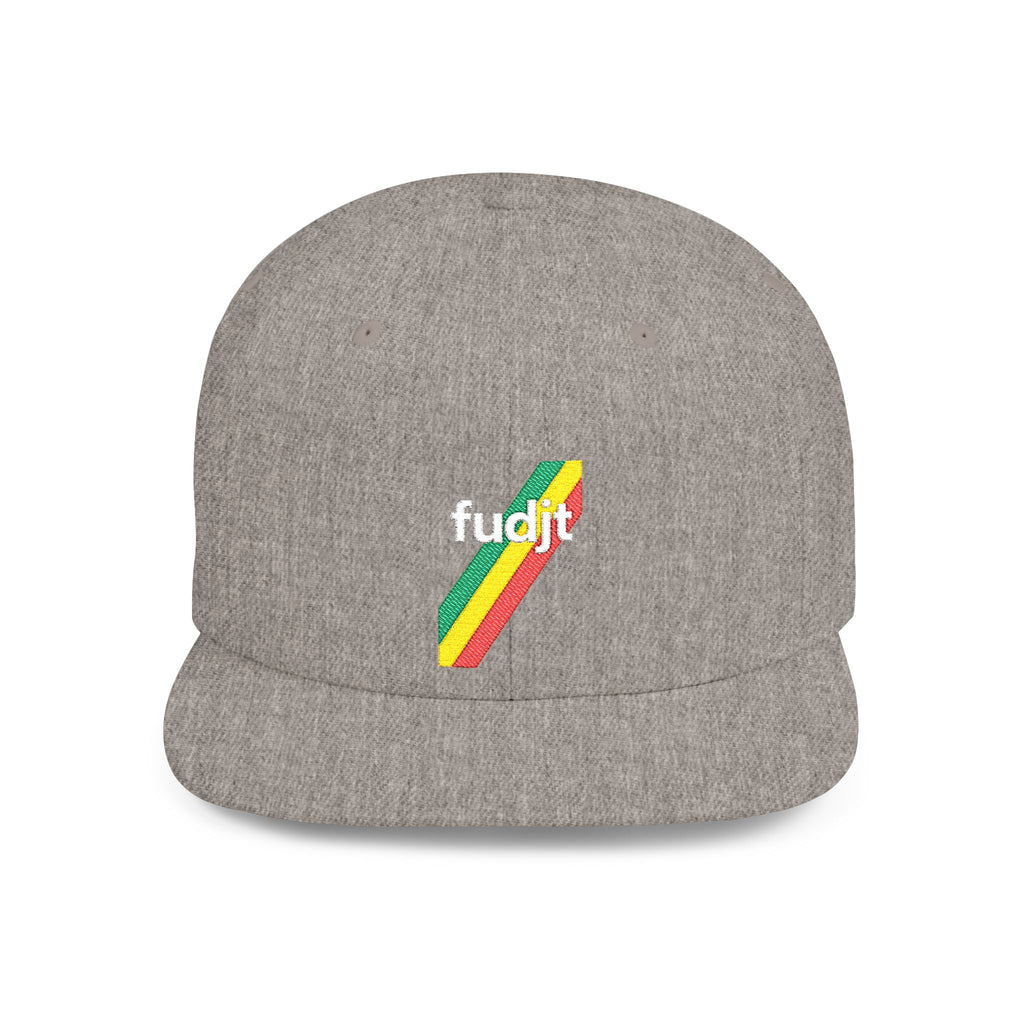 fudjt Flat Bill Snapback Hat | Rasta45 Stripe Embroidery | 5 Solid Colors