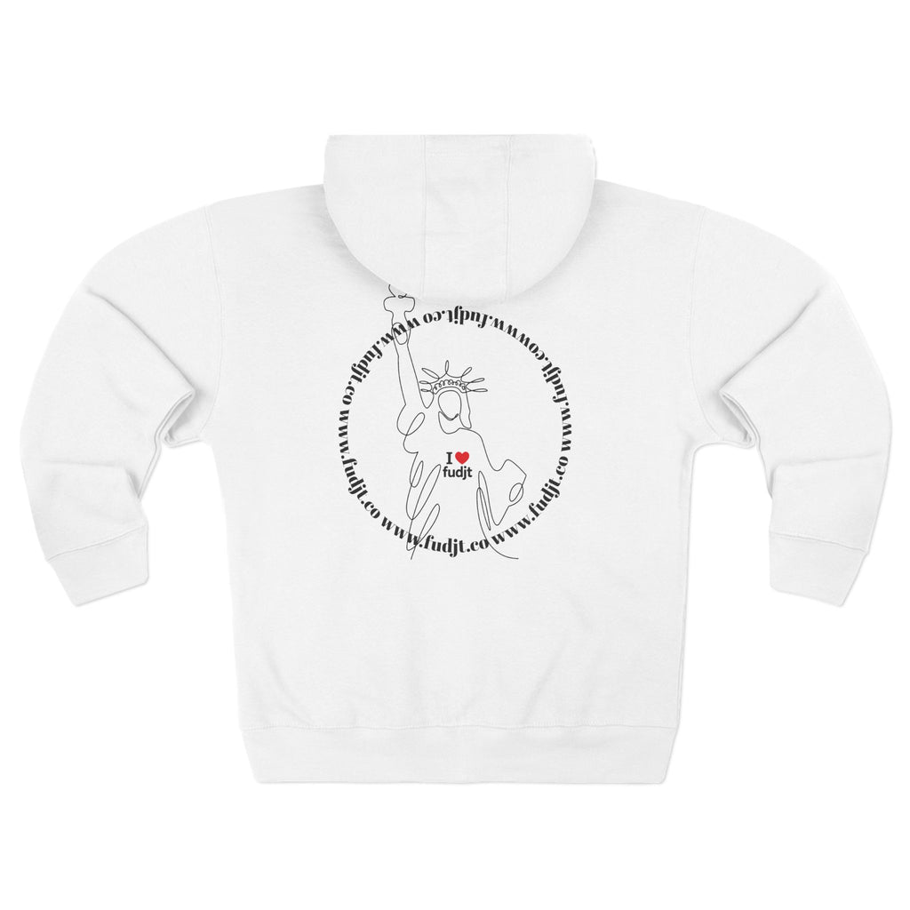 Zip Hoodie with I Heart fudjt + Lady Liberty | Front & Back Graphic | 4 Colors