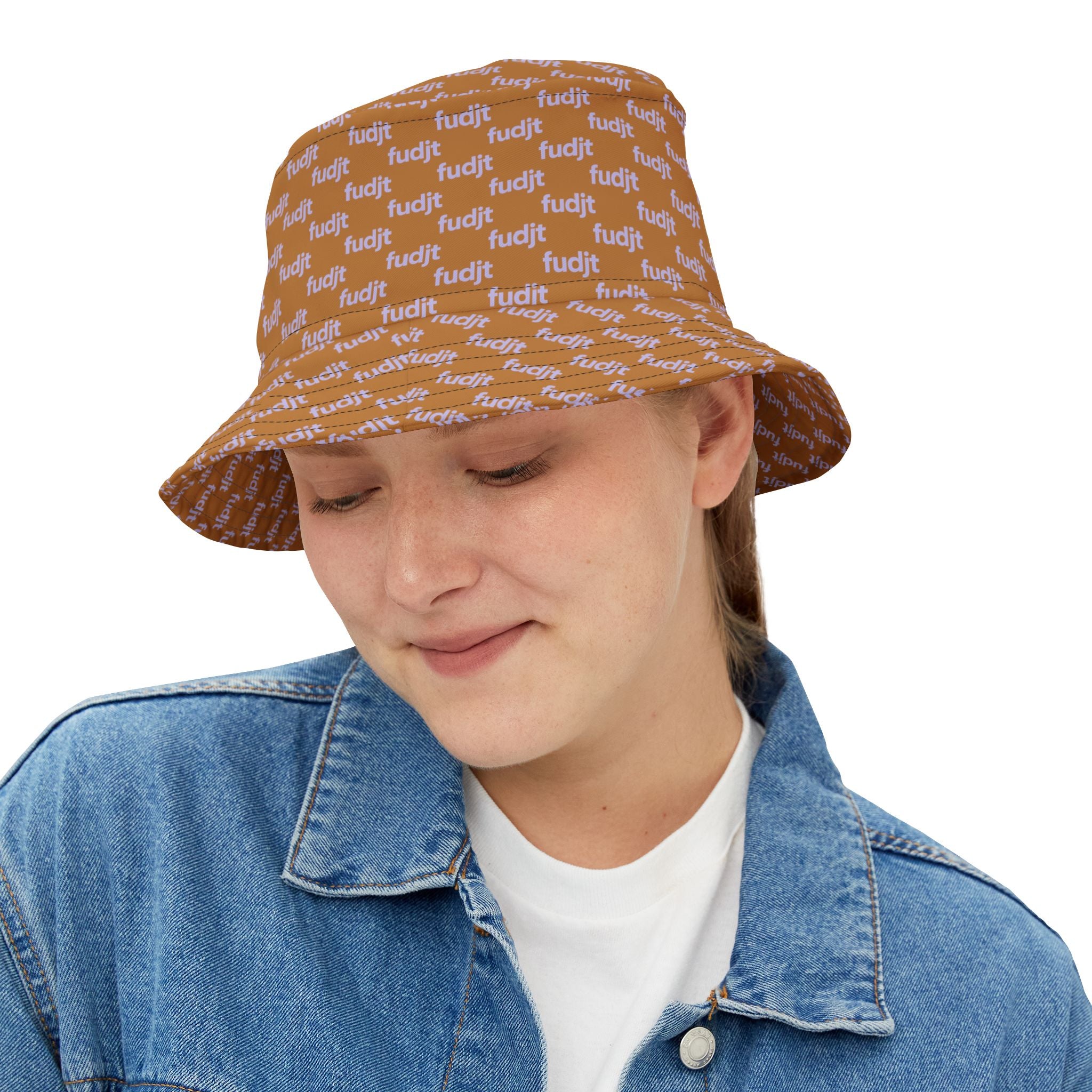 Trendy Lavender fudjt All Over on Light Brown Bucket Hat