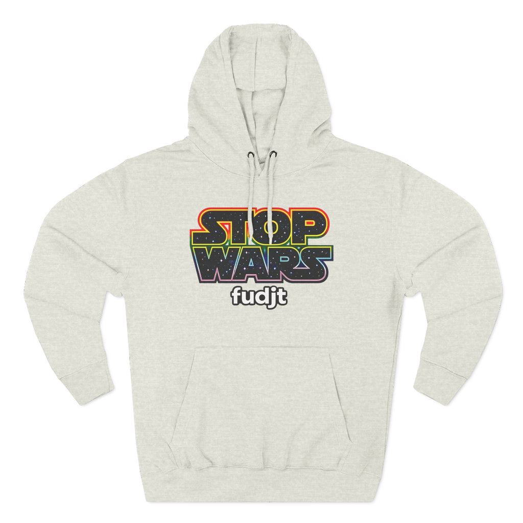 fudjt Stop Wars Hoodie – Premium Fleece Pullover with Retro Protest Graphic, White fudjt | 15 Colors