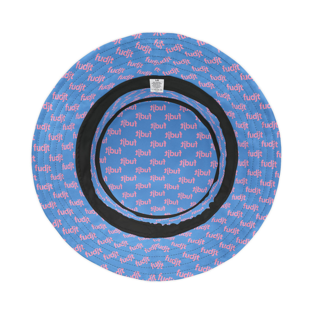 Trendy Pink fudjt All Over on Light Blue Bucket Hat