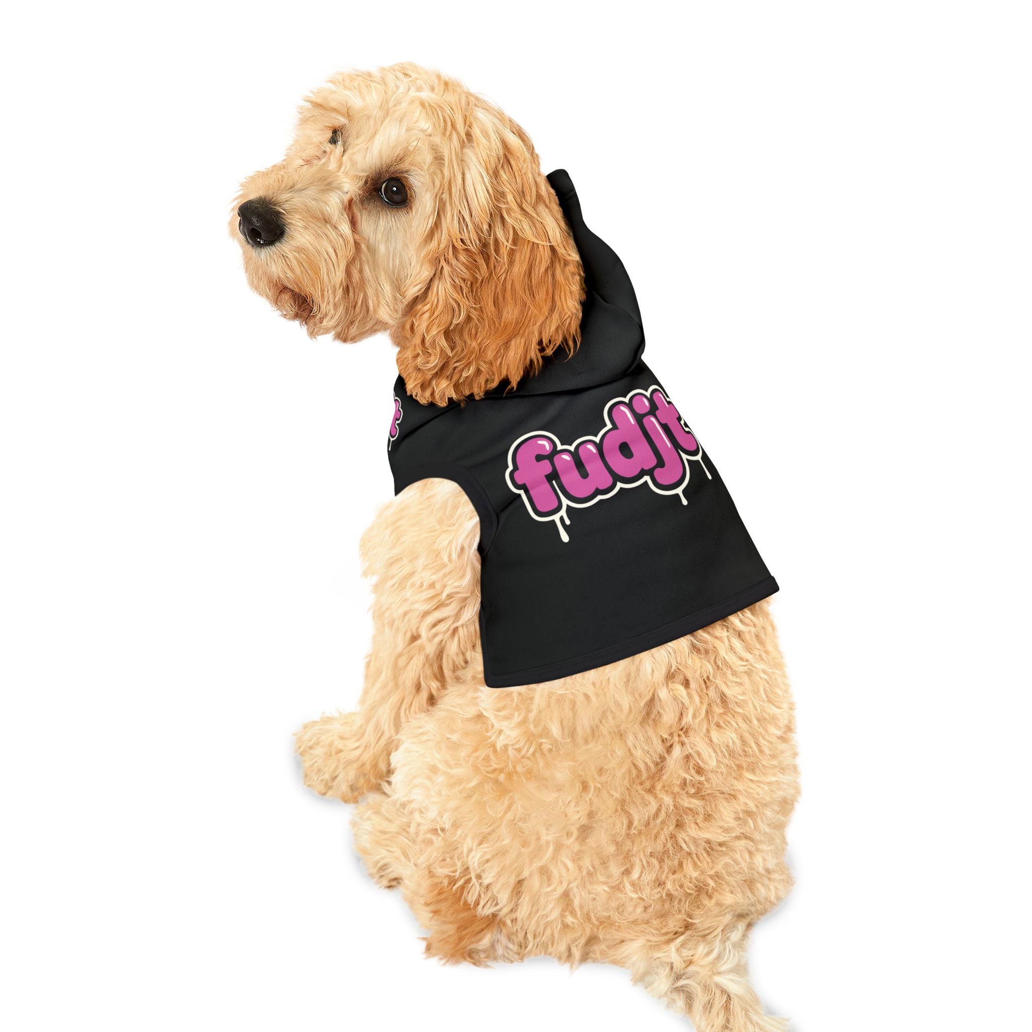 Black fudjt Pet Hoodie with Pink Drip Design - FUDJT design - XXS