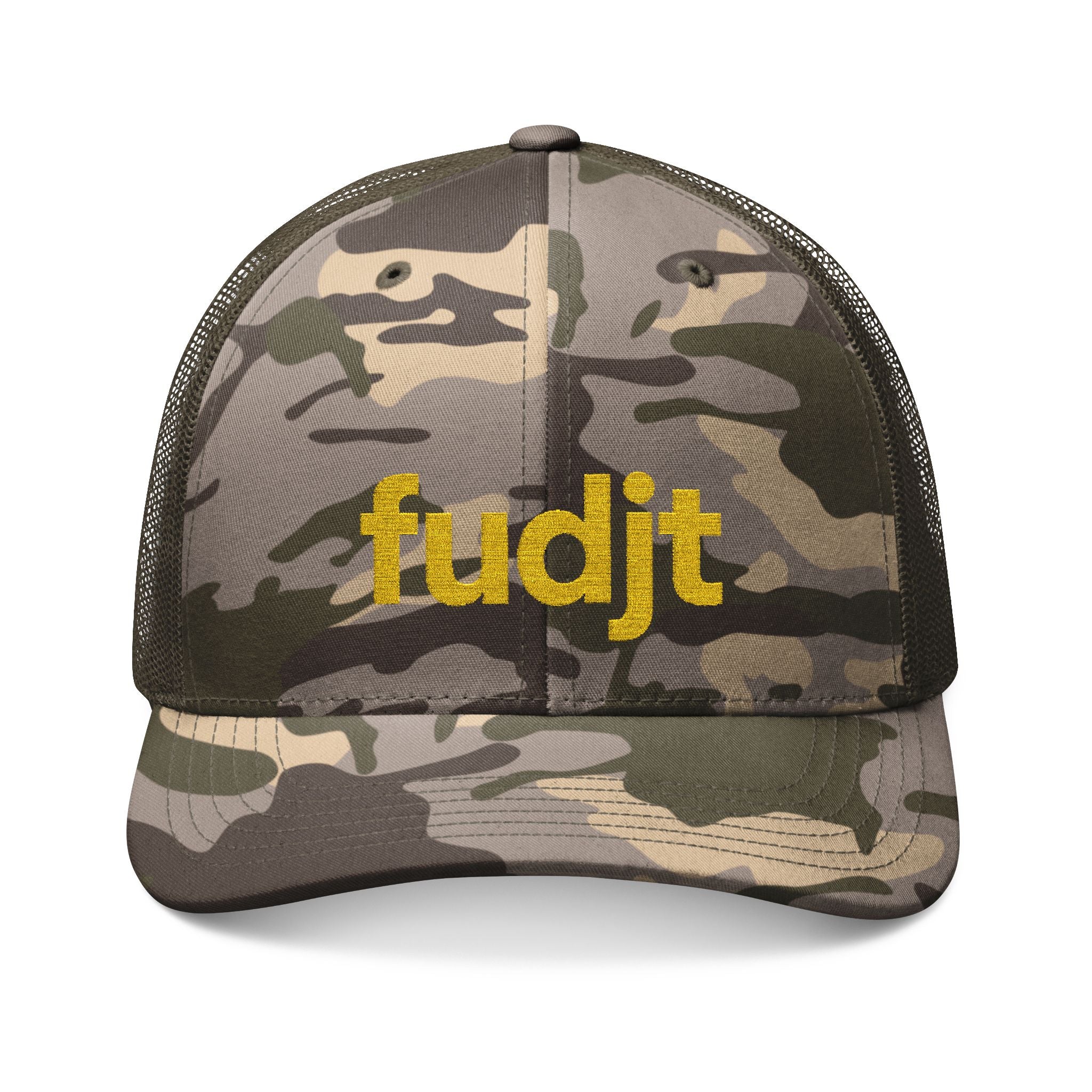 Camouflage Trucker Hat with Gold fudjt Logo Embroidery | 3 Colors