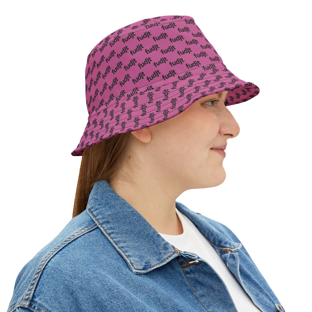 Trendy Black fudjt All Over Light Pink Bucket Hat