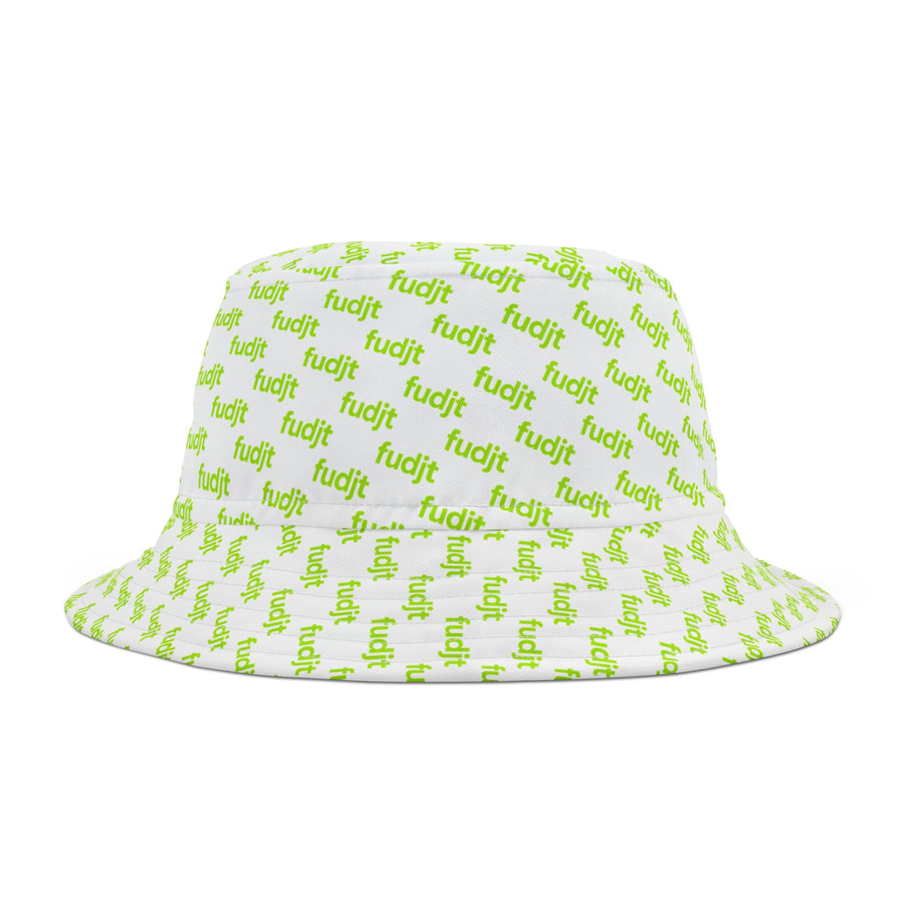 Trendy Lime Green fudjt All Over on White Bucket Hat