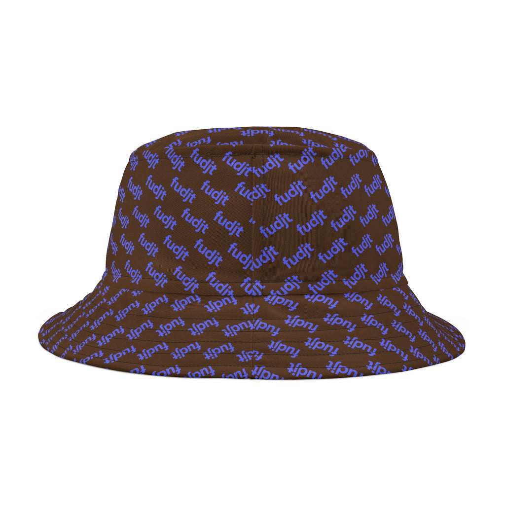 Trendy Light Blue fudjt All Over on Dark Brown Bucket Hat