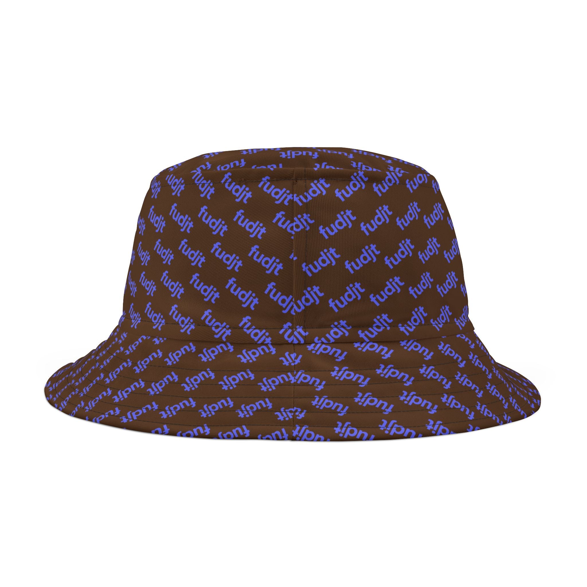 Trendy Light Blue fudjt All Over on Dark Brown Bucket Hat