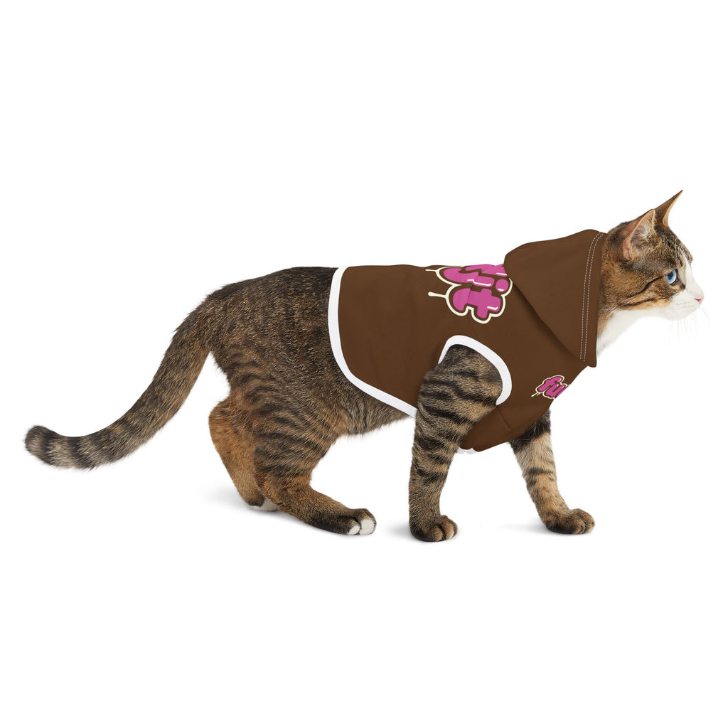 Brown fudjt Pet Hoodie with Pink Drip Design