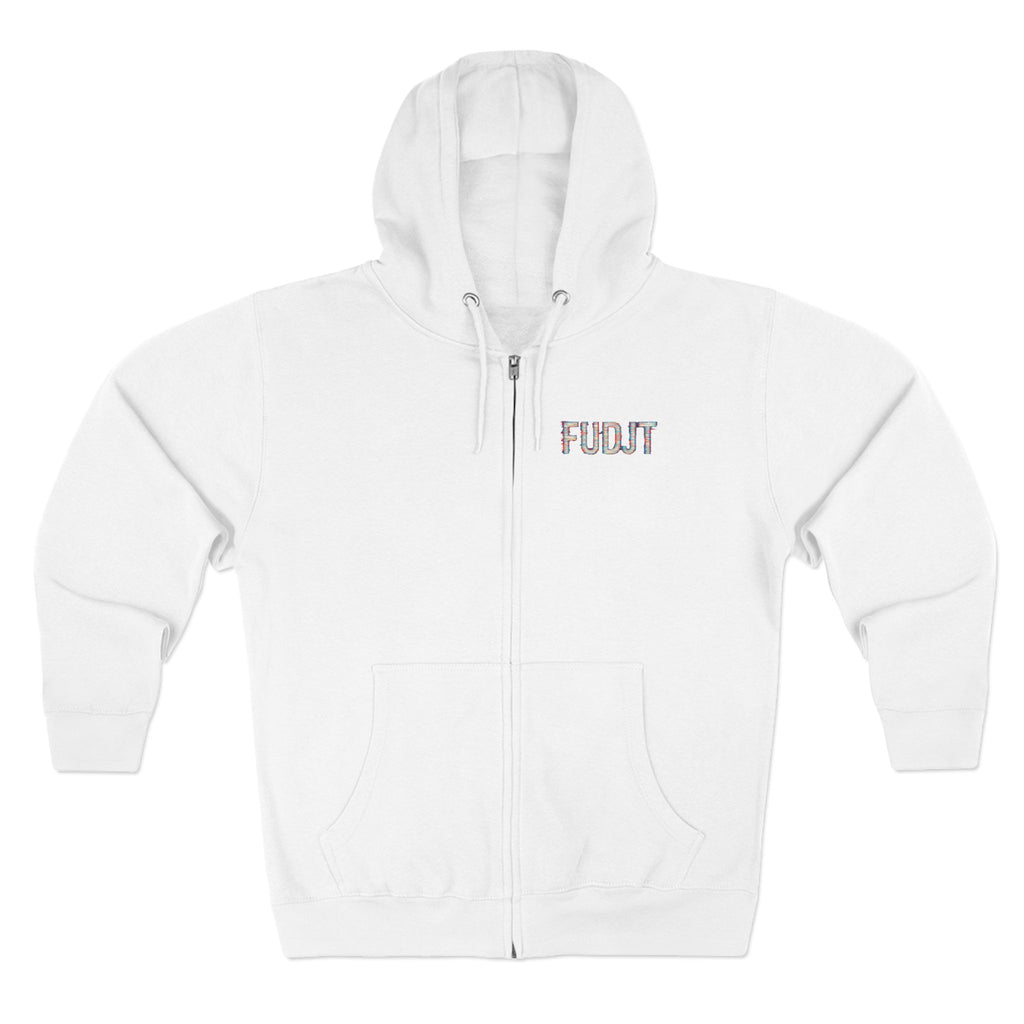 FUDJT Glitch Zip Hoodie | Front Left & Stack Back | 7 Colors