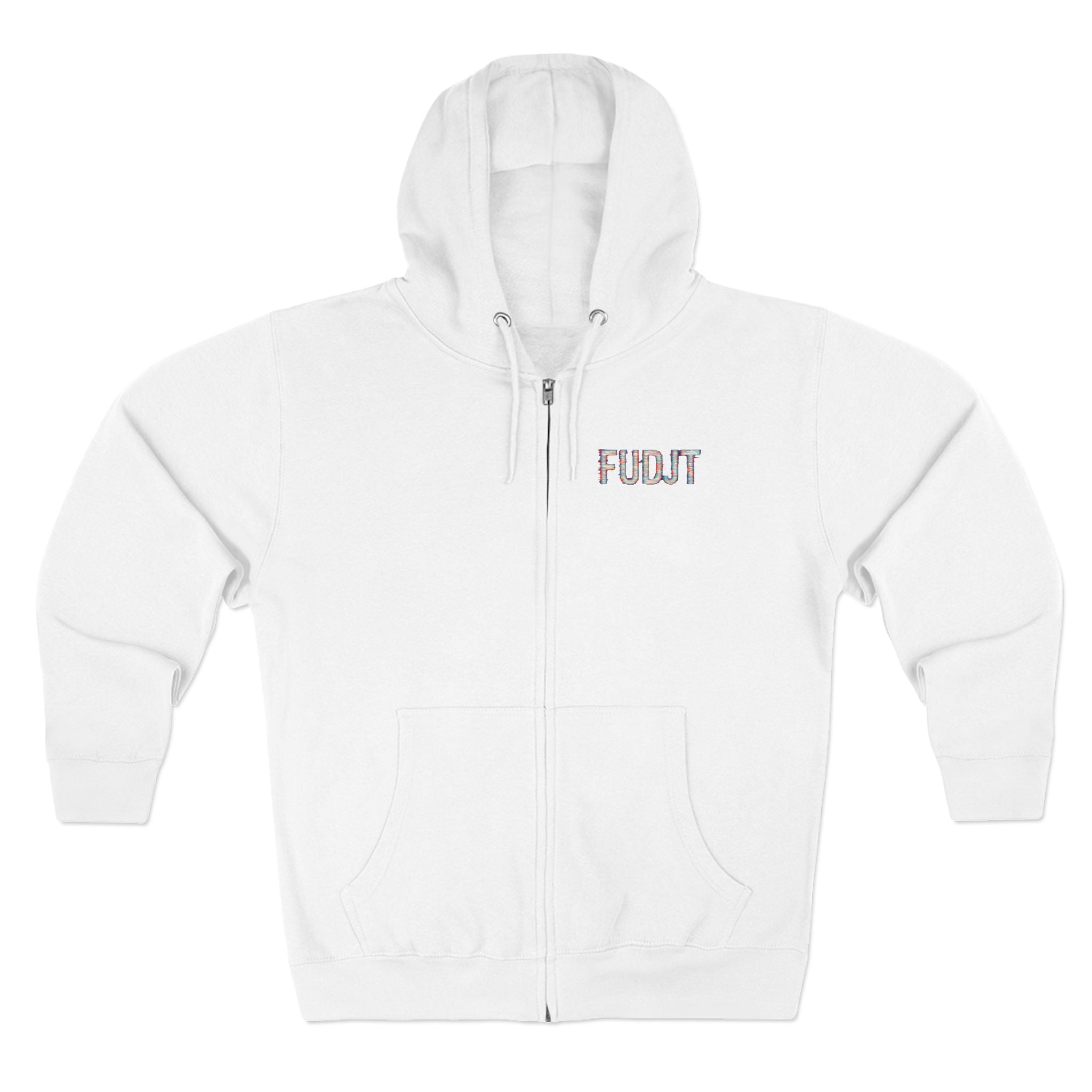 FUDJT Glitch Zip Hoodie | Front Left & Stack Back | 7 Colors