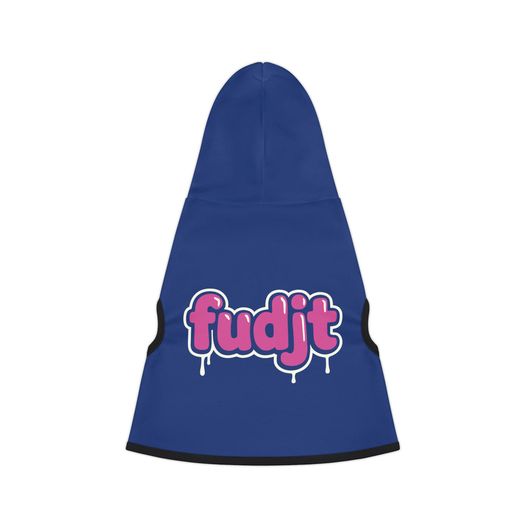 Dark Blue fudjt Pet Hoodie with Pink Drip Design