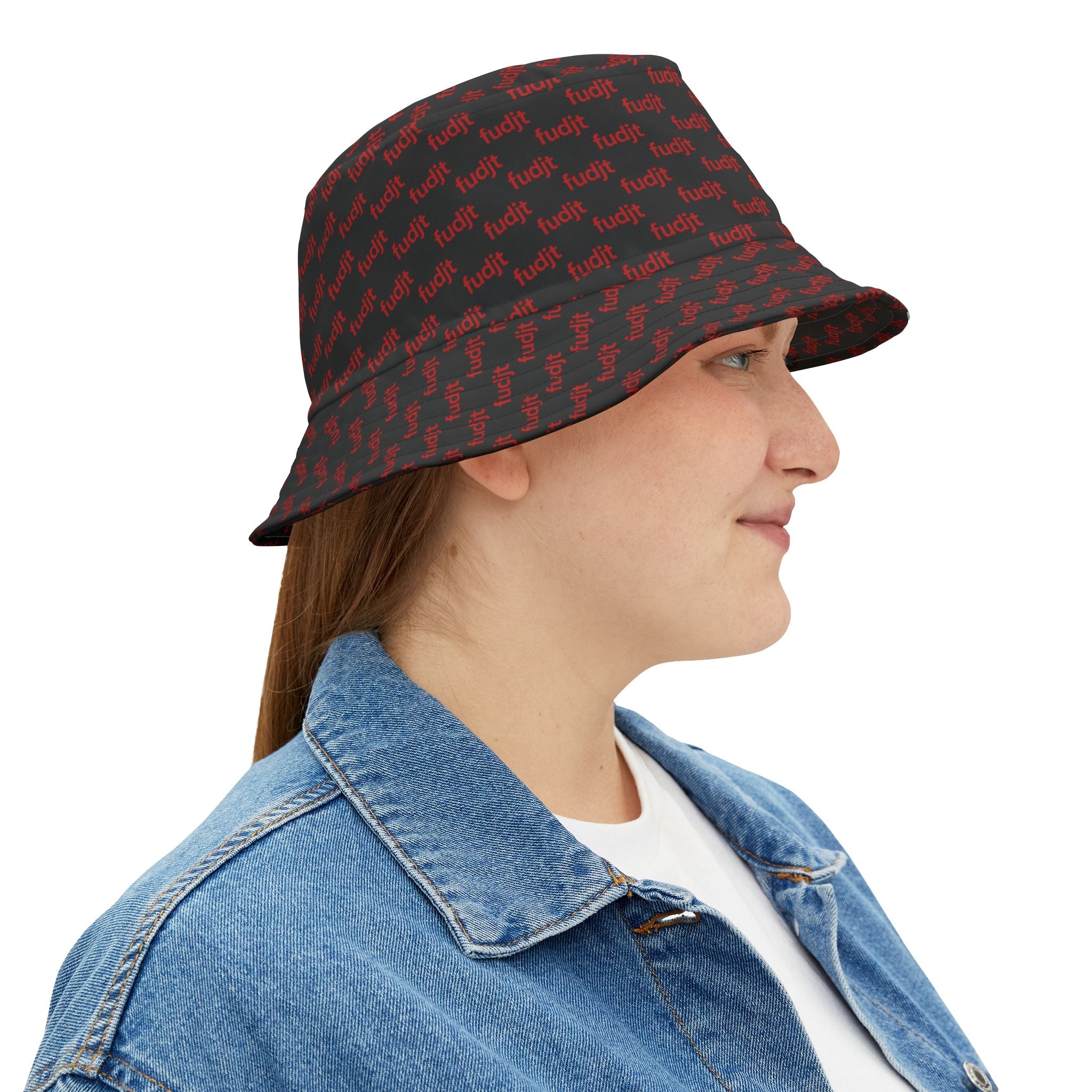 Trendy Red fudjt All Over on Black Bucket Hat