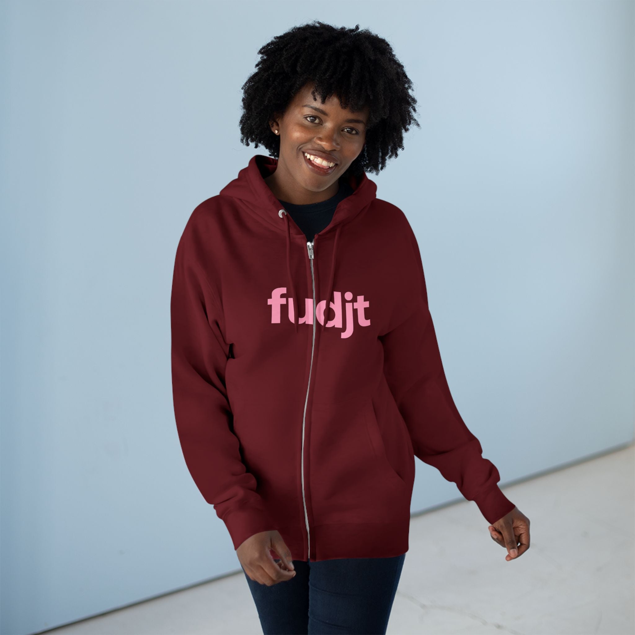 Zip Hoodie with Pink fudjt Design | Cozy Everyday Comfort | 8 Colors
