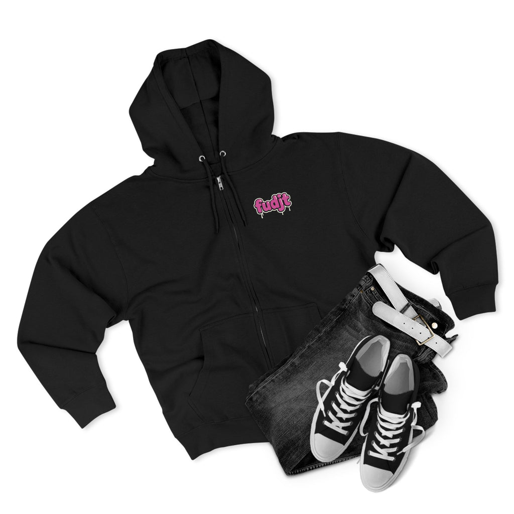 Zip Hoodie with Pink Drip fudjt | Front & Back Graphic | 8 Colors