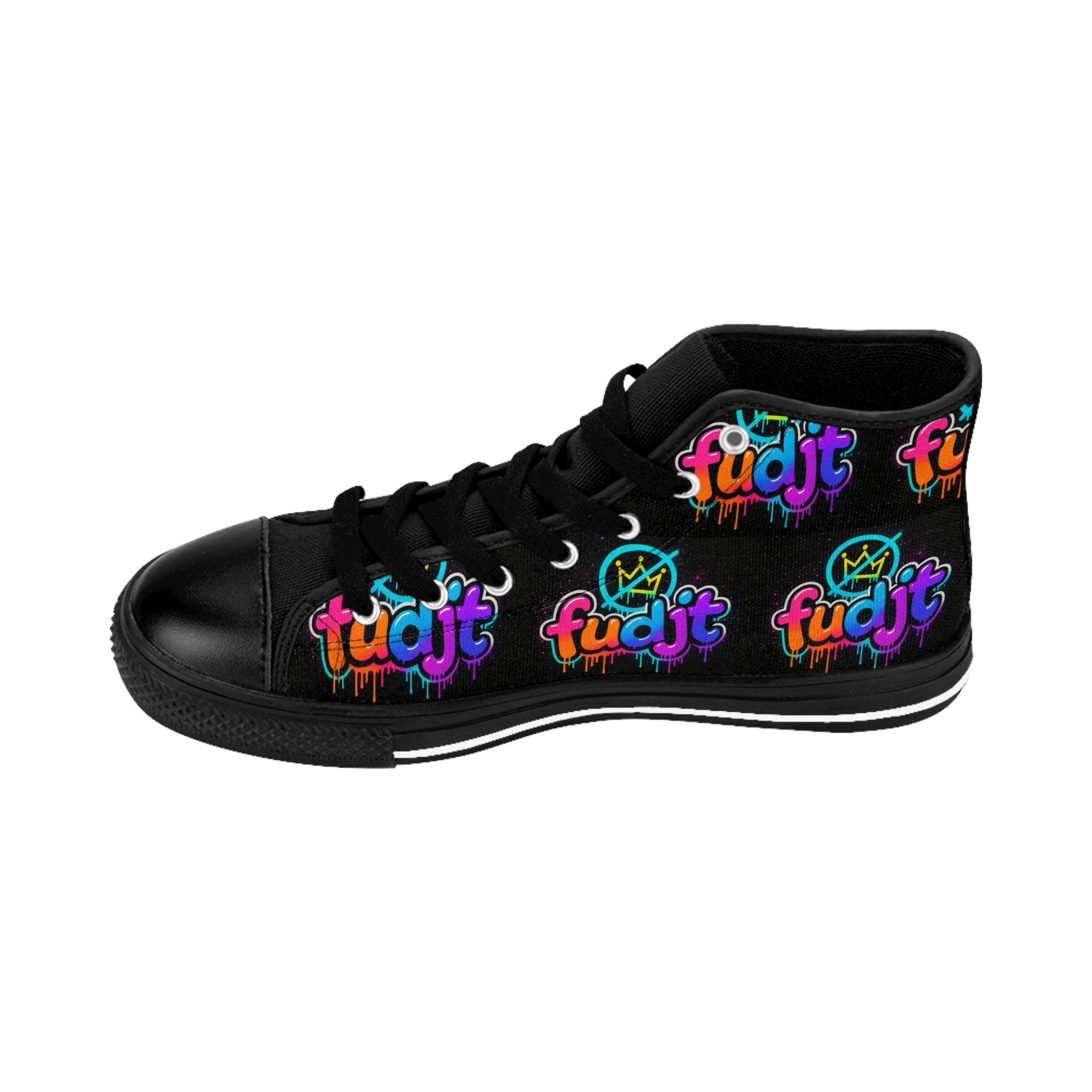fudjt No Kings Clown Town Street Style Sneakers | Women & Girls Black All Over High Top