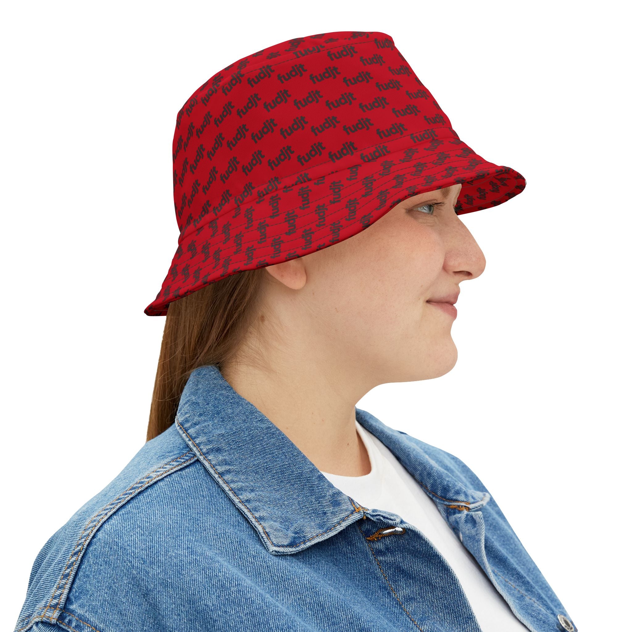 Trendy Black fudjt All Over Dark Red Bucket Hat