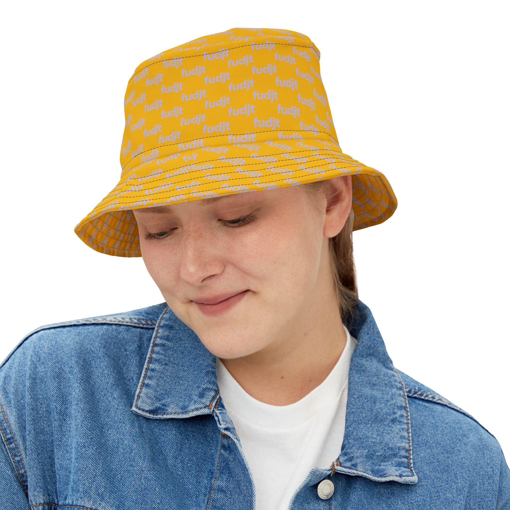 Trendy Lavender fudjt All Over on Yellow Bucket Hat