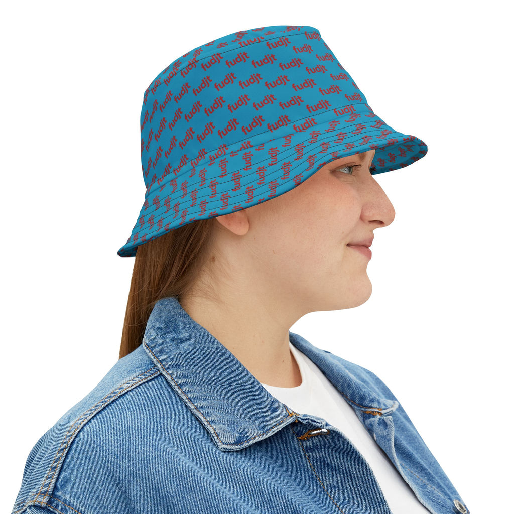 Trendy Red fudjt All Over on Turquoise Bucket Hat