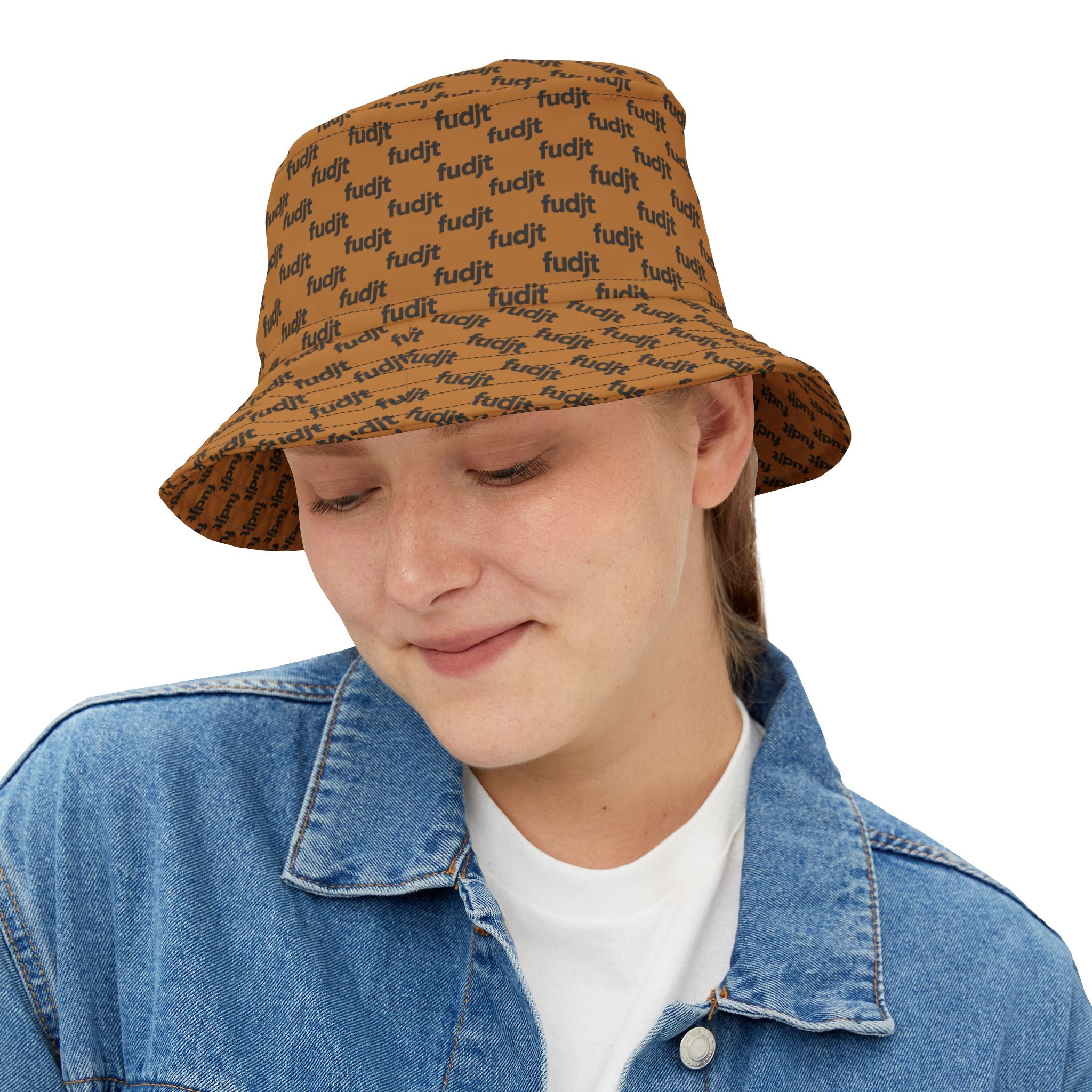 Trendy Black fudjt All Over Light Brown Bucket Hat