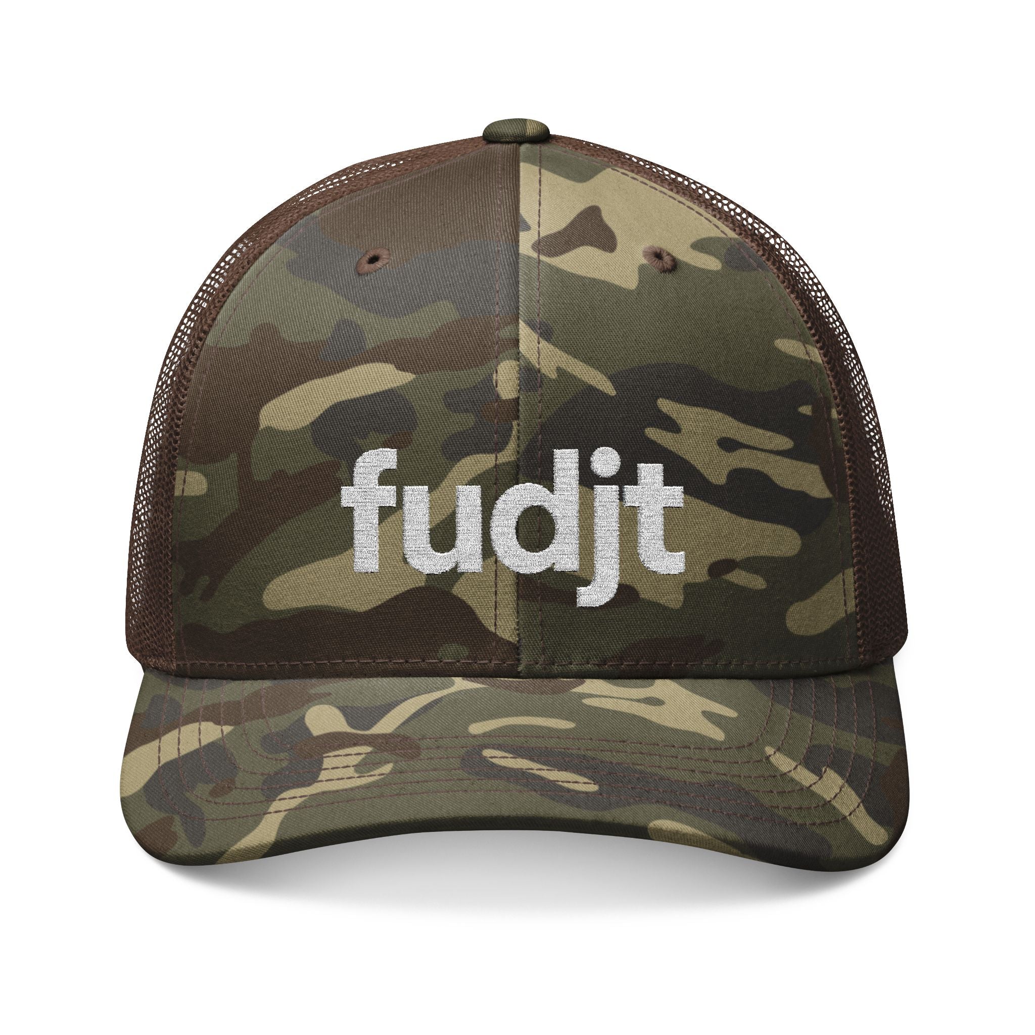 Camouflage Trucker Hat with White fudjt Logo Embroidery | 3 Colors