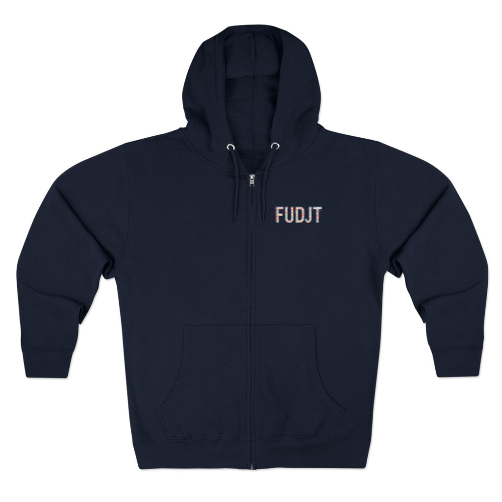 FUDJT Glitch Zip Hoodie | Front Left & Stack Back | 7 Colors