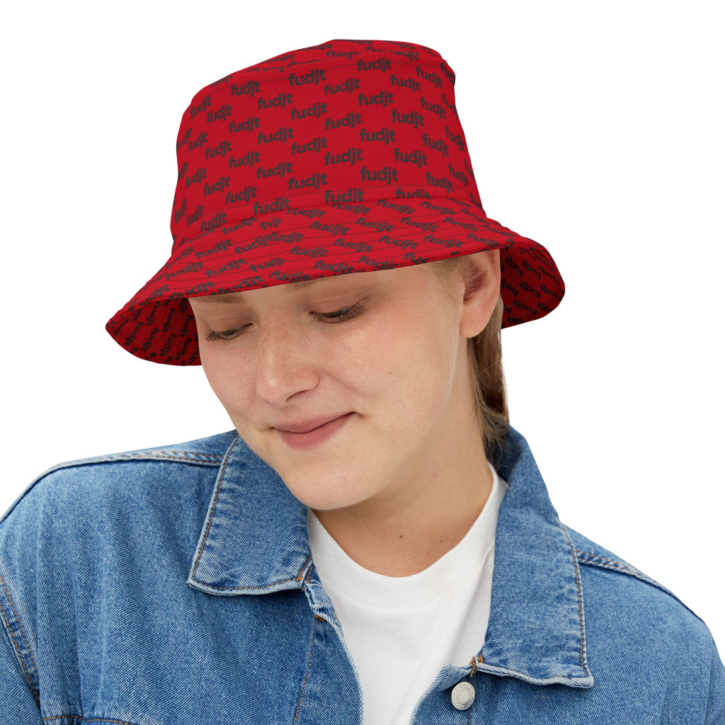 Trendy Black fudjt All Over Dark Red Bucket Hat