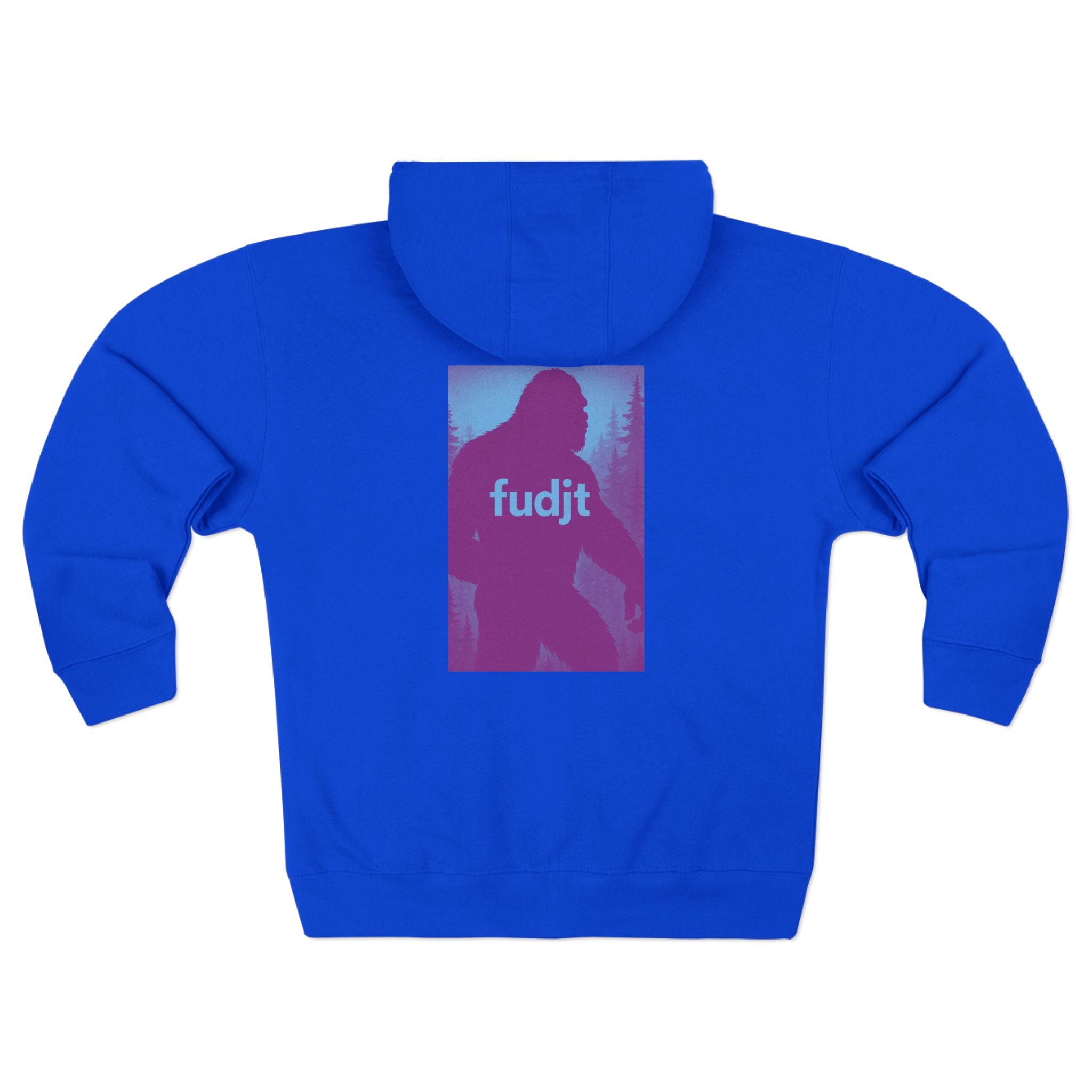 Zip Hoodie with Bigfoot Rising Backside + Light Blue fudjt on Front | 8 Colors