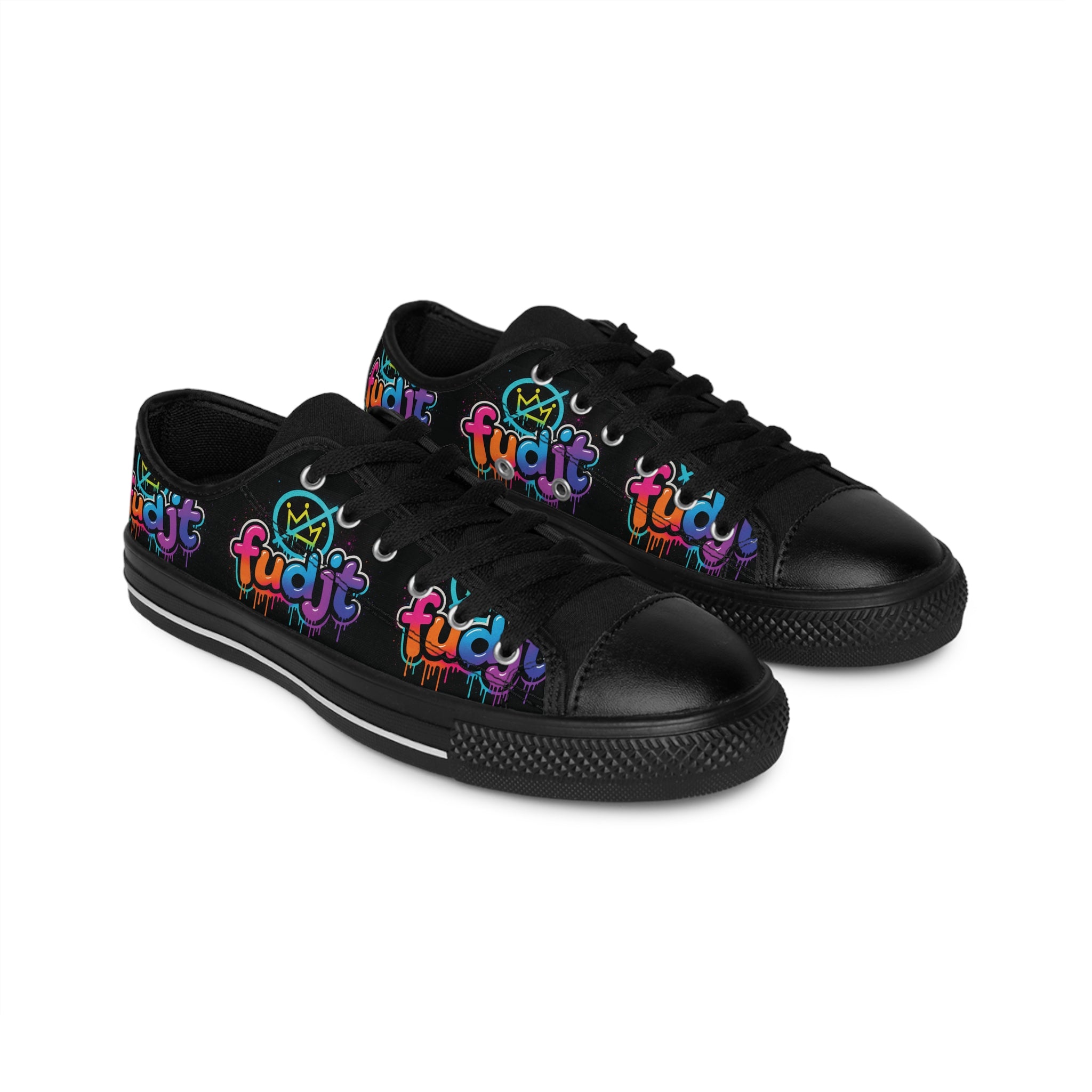 fudjt No Kings Clown Town Street Style Sneakers | Women & Girls Black All Over Low Top
