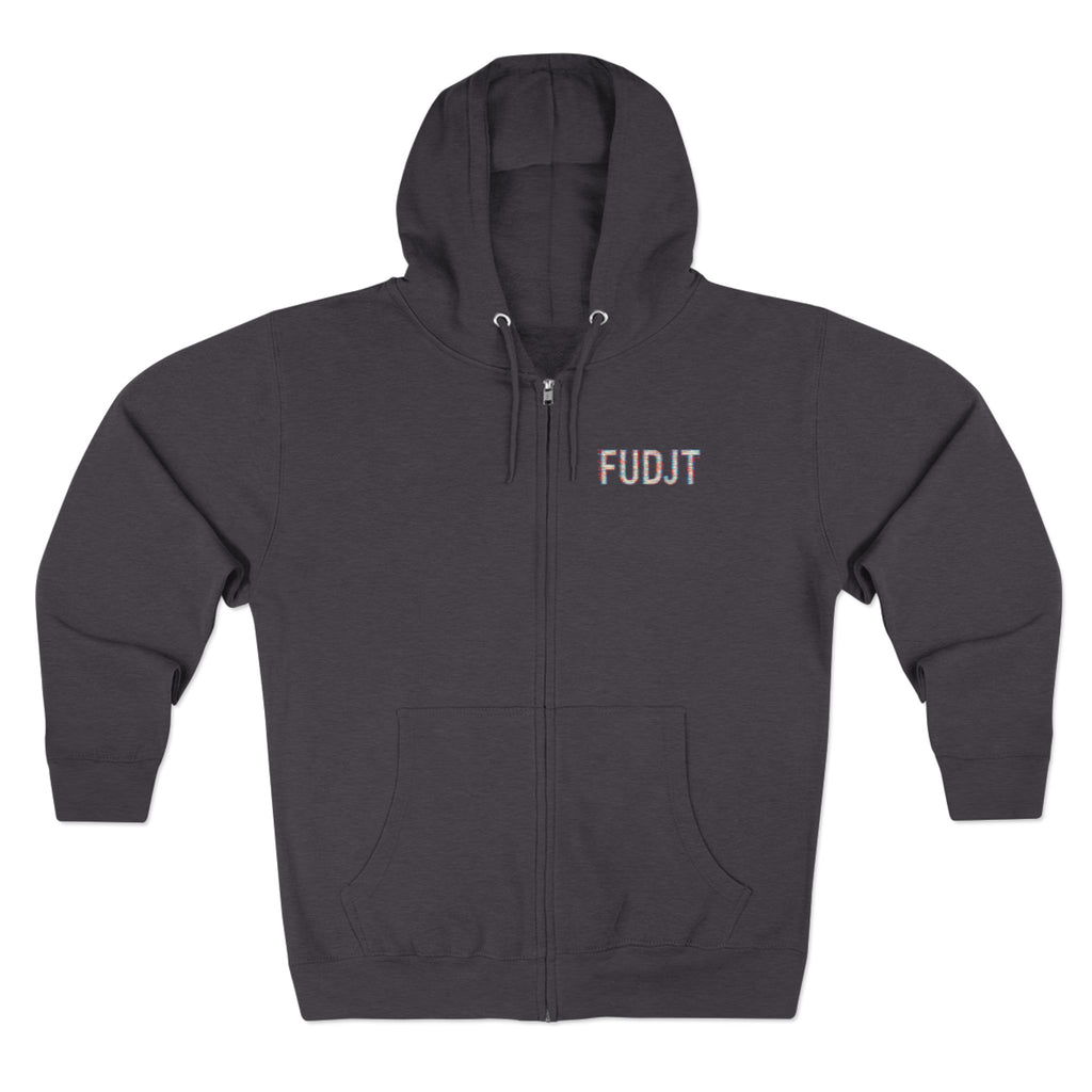 FUDJT Glitch Zip Hoodie | Front Left & Stack Back | 7 Colors